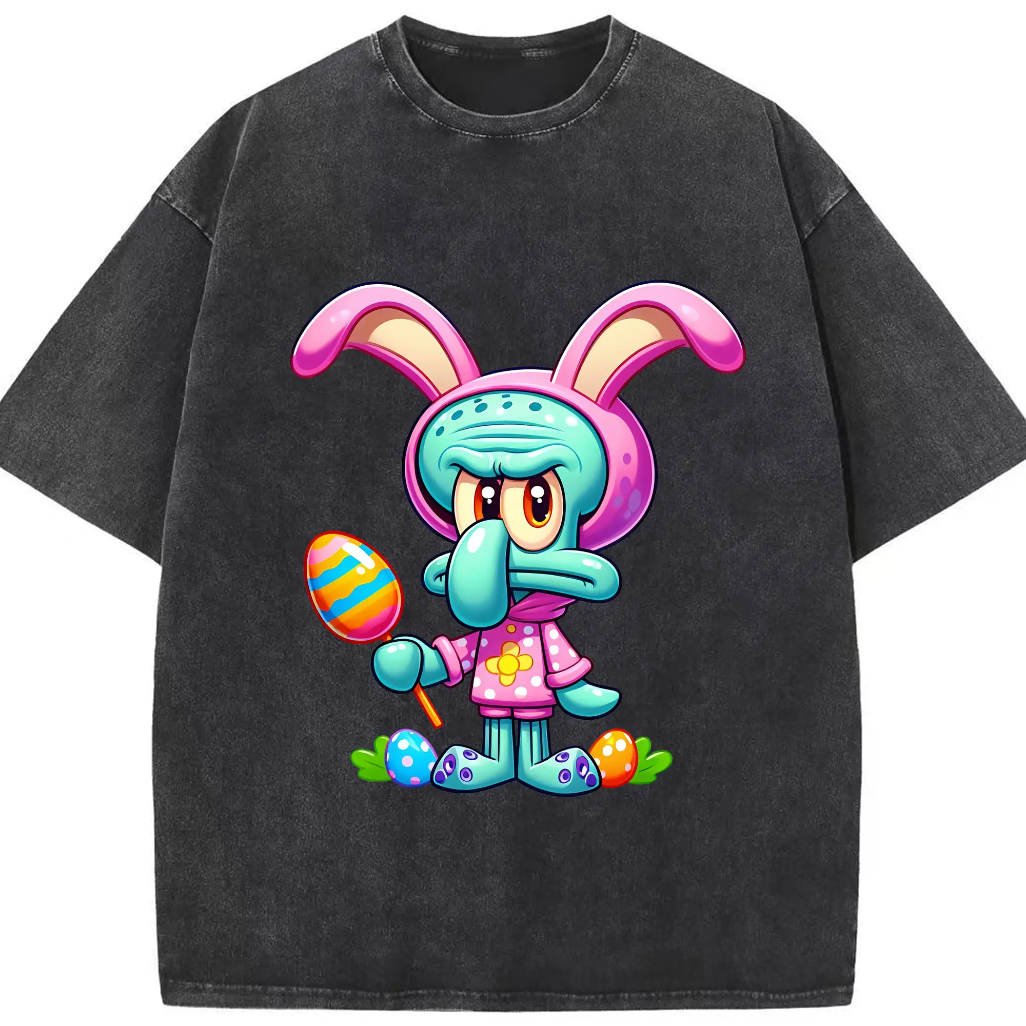 スポンジボブ グッズ イカルド - 綿100％ ヴィンテージ風 半袖Tシャツ ・ フロントプリント ・ 柔らか肌触り ・ 通気性 快適 ・ スポーツ カジュアル 外出用