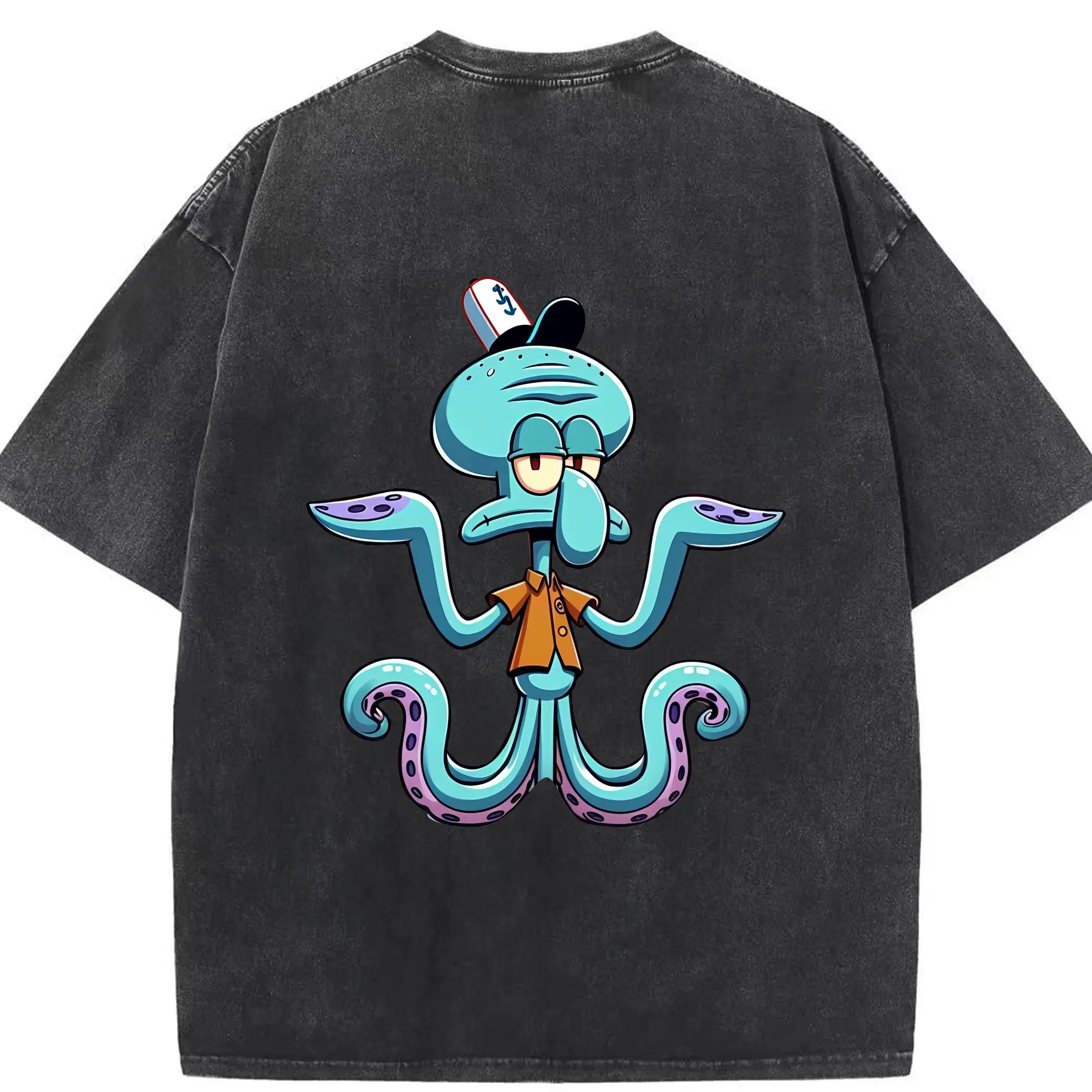 スポンジボブ グッズ イカルド - 綿100％ ヴィンテージ風 半袖Tシャツ ・ 背面プリント ・ 柔らか肌触り ・ 通気性 快適 ・ スポーツ カジュアル 外出用