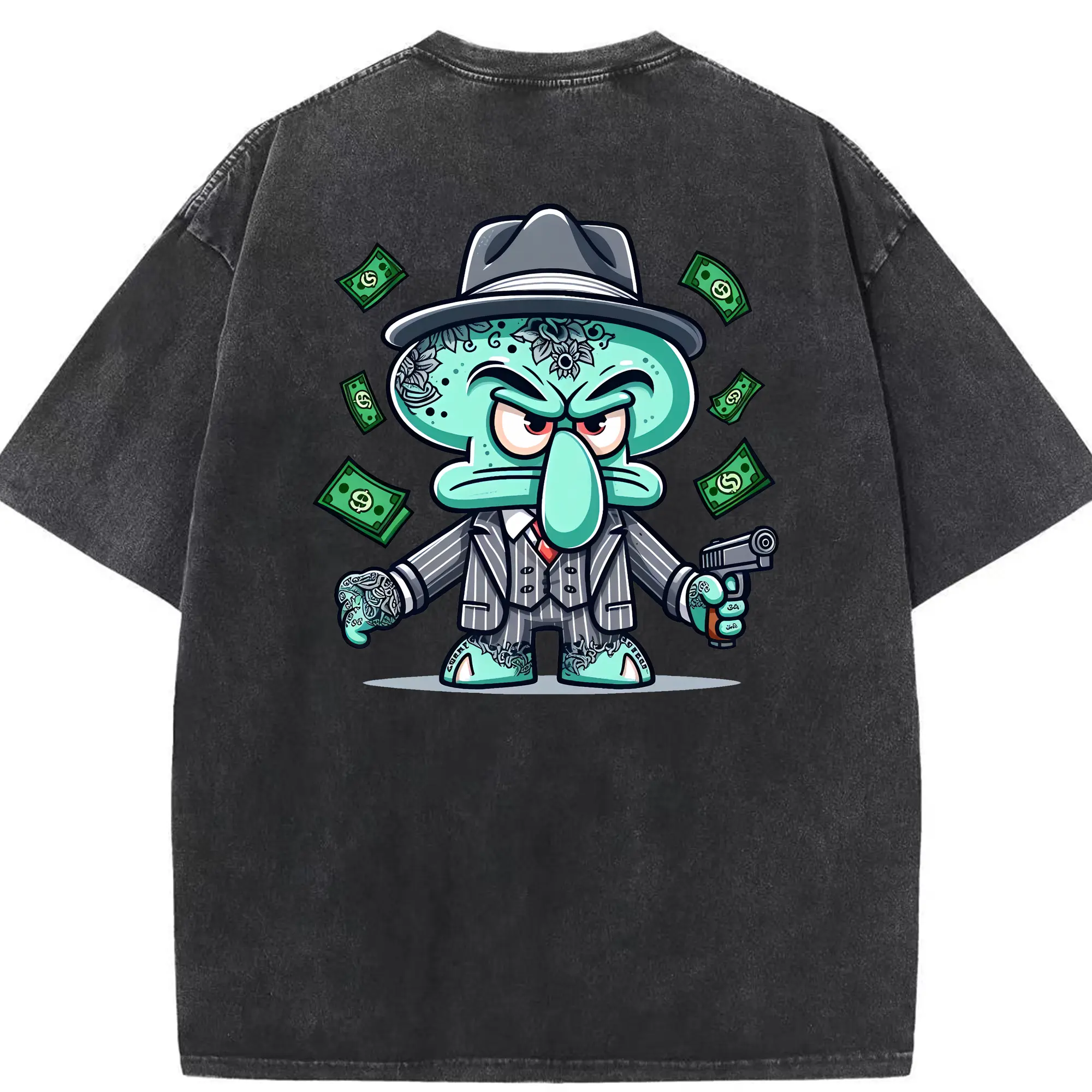 スポンジボブ グッズ イカルド - 綿100％ ヴィンテージ風 半袖Tシャツ ・ 背面プリント ・ 柔らか肌触り ・ 通気性 快適 ・ スポーツ カジュアル 外出用