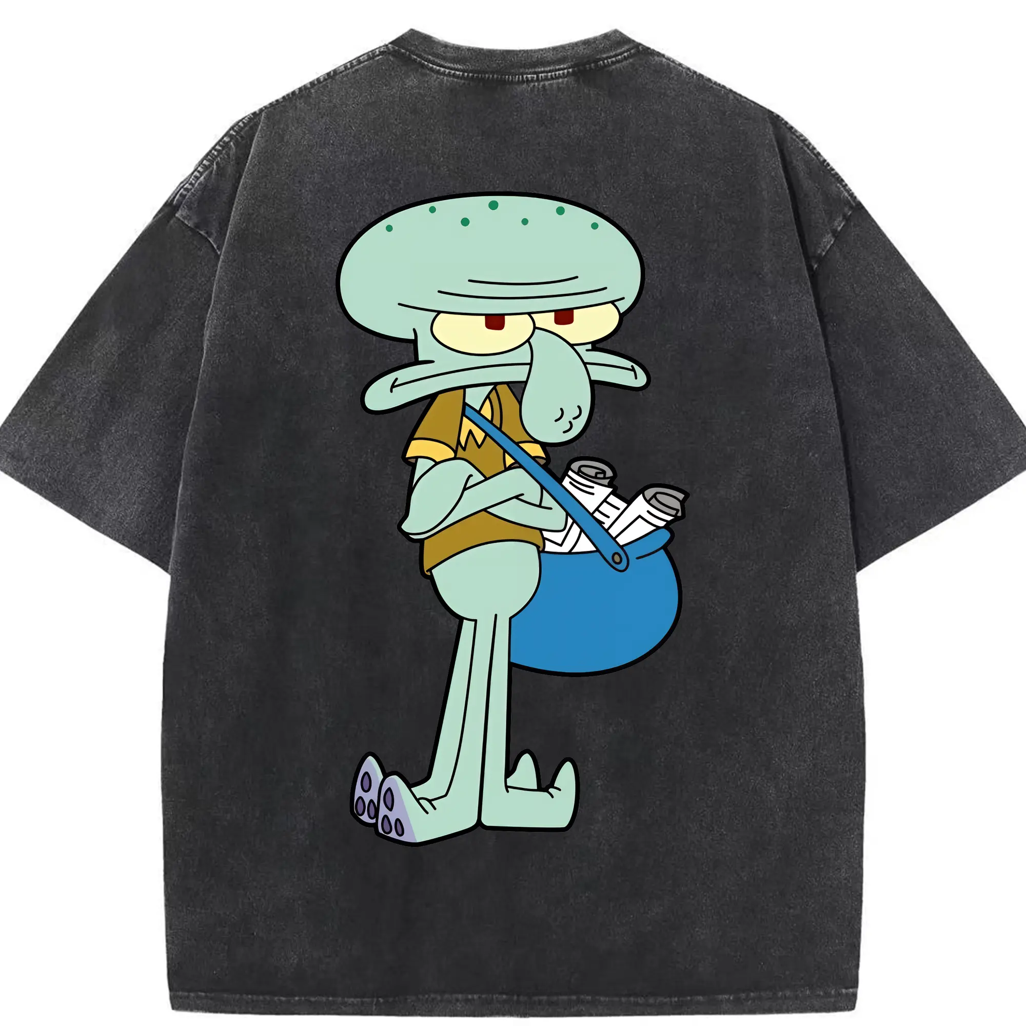 スポンジボブ グッズ イカルド - 綿100％ ヴィンテージ風 半袖Tシャツ ・ 背面プリント ・ 柔らか肌触り ・ 通気性 快適 ・ スポーツ カジュアル 外出用