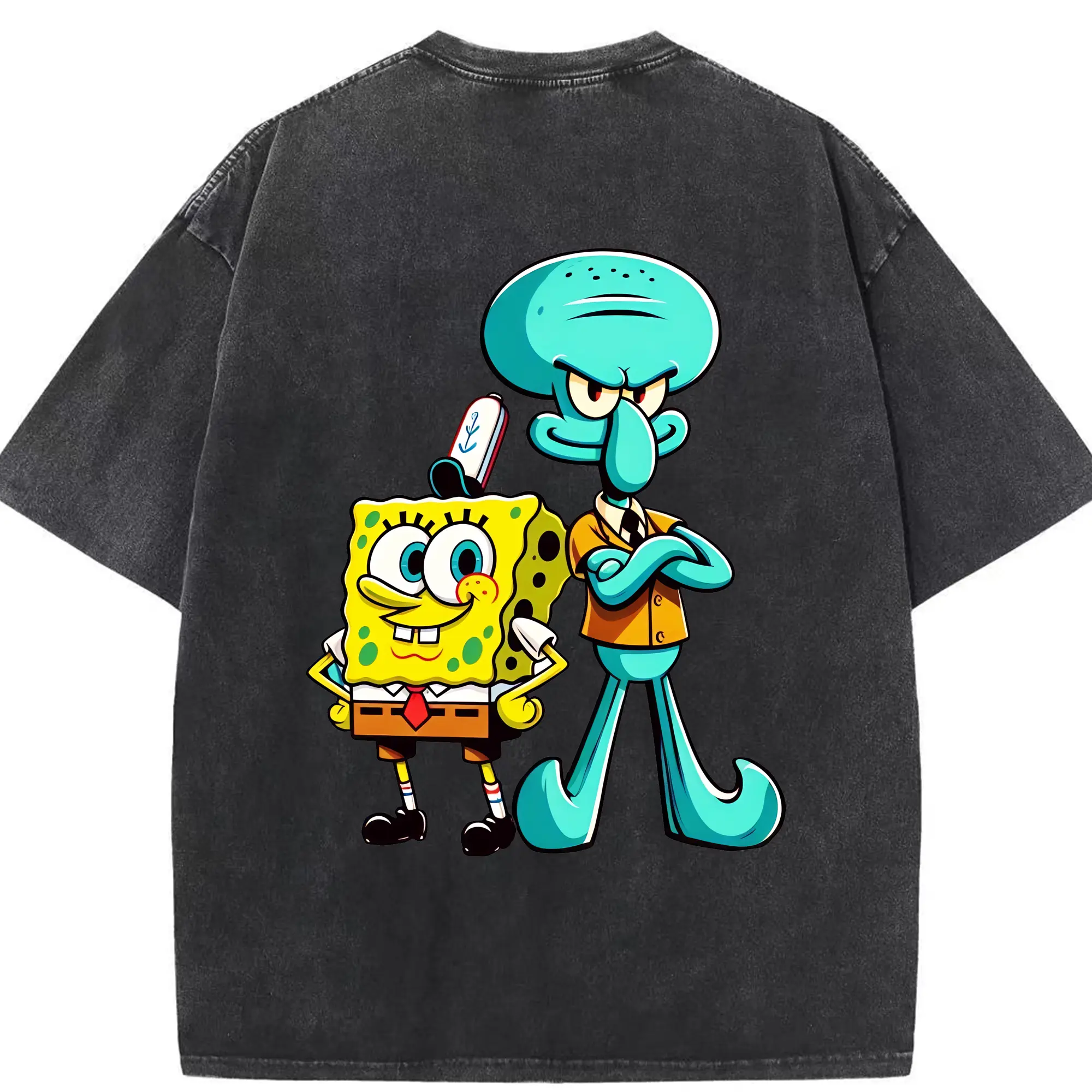 スポンジボブ グッズ イカルド - 綿100％ ヴィンテージ風 半袖Tシャツ ・ 背面プリント ・ 柔らか肌触り ・ 通気性 快適 ・ スポーツ カジュアル 外出用