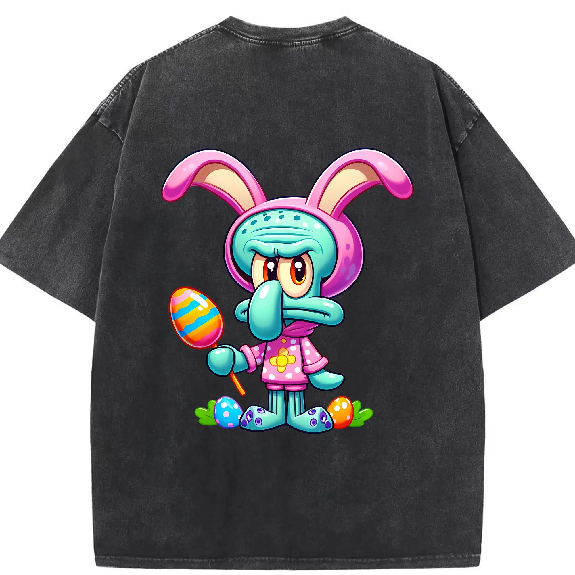 スポンジボブ グッズ イカルド - 綿100％ ヴィンテージ風 半袖Tシャツ ・ 背面プリント ・ 柔らか肌触り ・ 通気性 快適 ・ スポーツ カジュアル 外出用