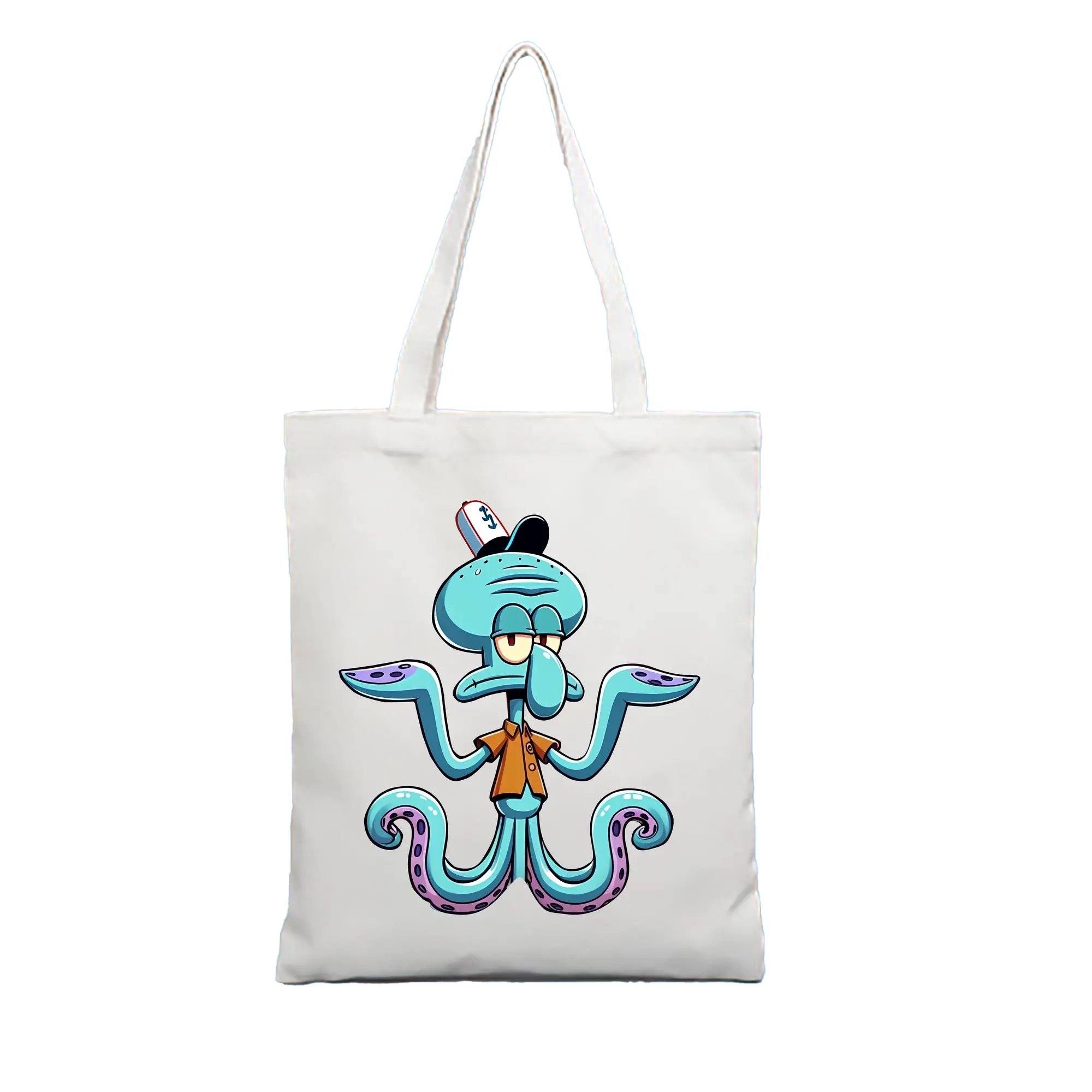 スポンジボブ グッズ イカルド - 縦型キャンバス手提げバッグ（トートバッグ） ・ キャンバス素材 ・ ショッピング用 ・ 軽量 丈夫 お手入れ簡単