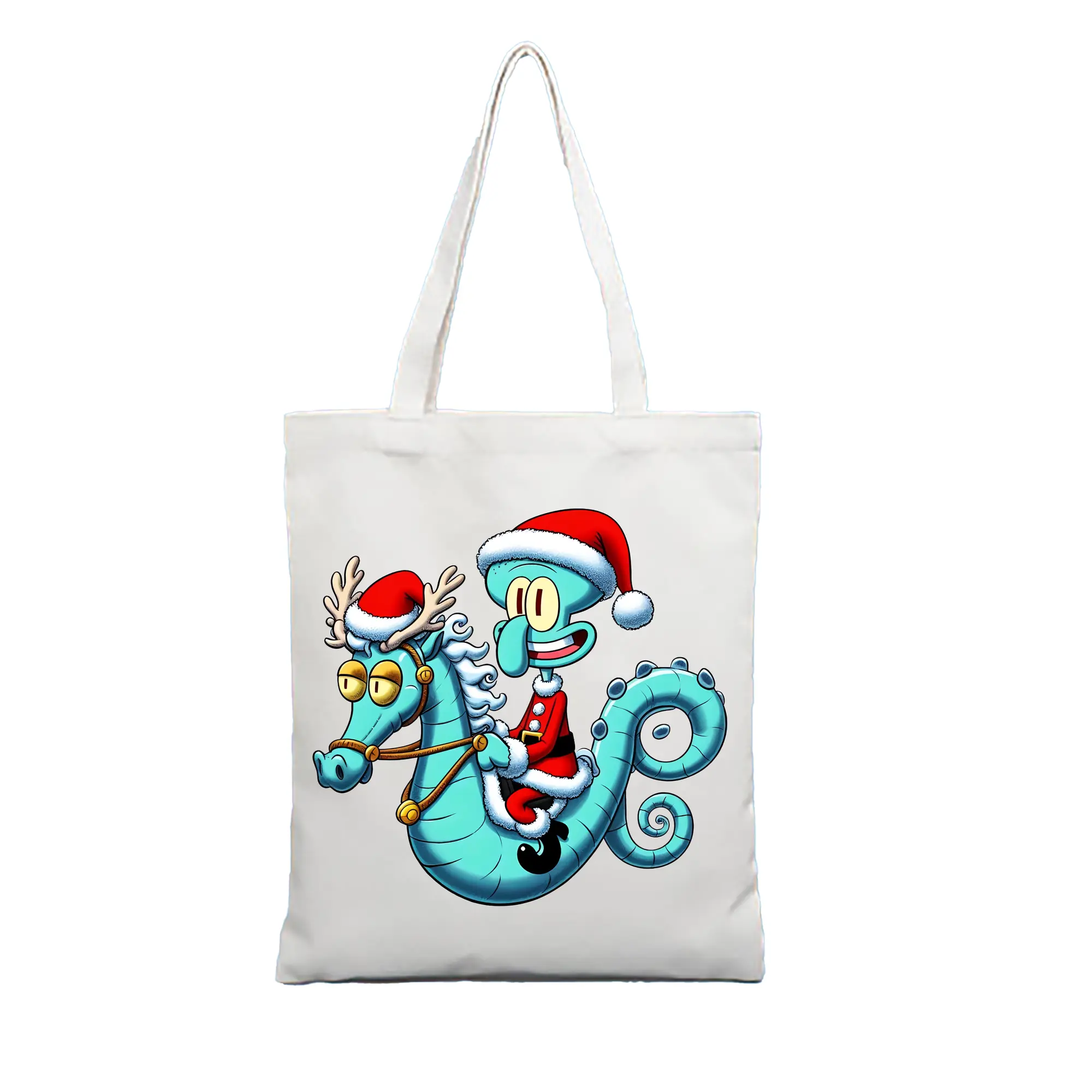 スポンジボブ グッズ イカルド - 縦型キャンバス手提げバッグ（トートバッグ） ・ キャンバス素材 ・ ショッピング用 ・ 軽量 丈夫 お手入れ簡単