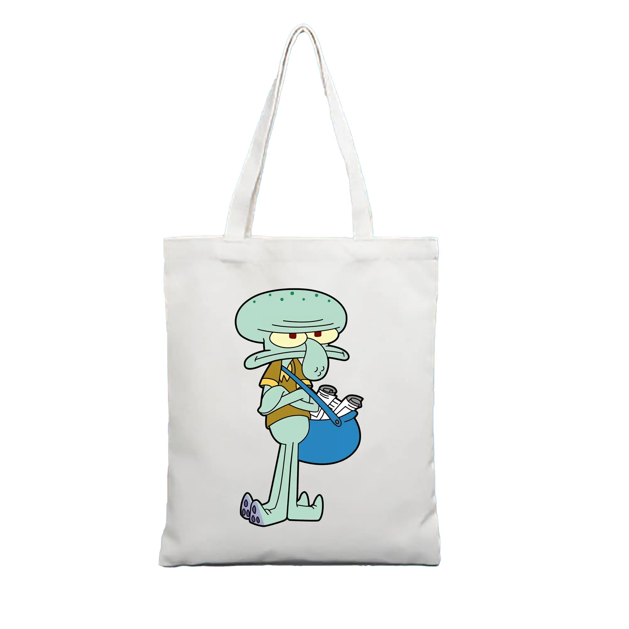スポンジボブ グッズ イカルド - 縦型キャンバス手提げバッグ（トートバッグ） ・ キャンバス素材 ・ ショッピング用 ・ 軽量 丈夫 お手入れ簡単