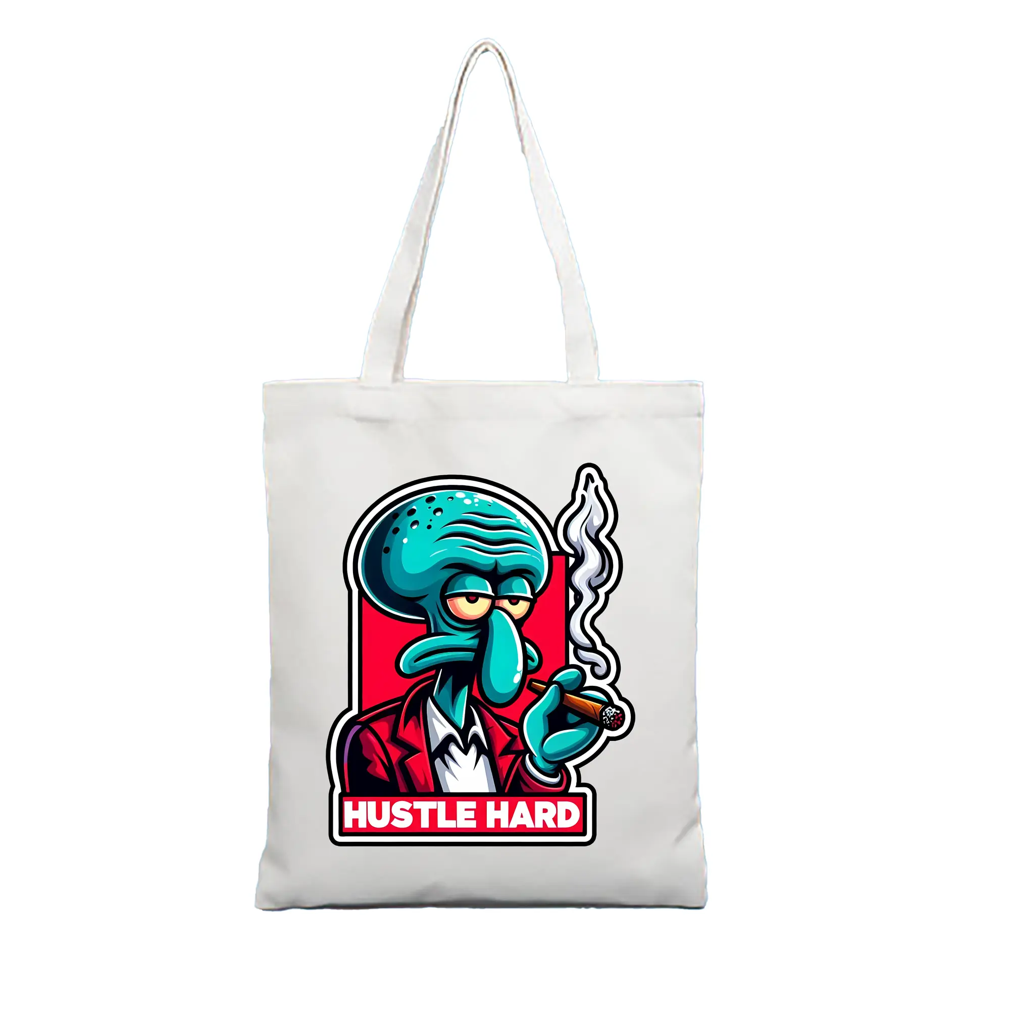 スポンジボブ グッズ イカルド - 縦型キャンバス手提げバッグ（トートバッグ） ・ キャンバス素材 ・ ショッピング用 ・ 軽量 丈夫 お手入れ簡単