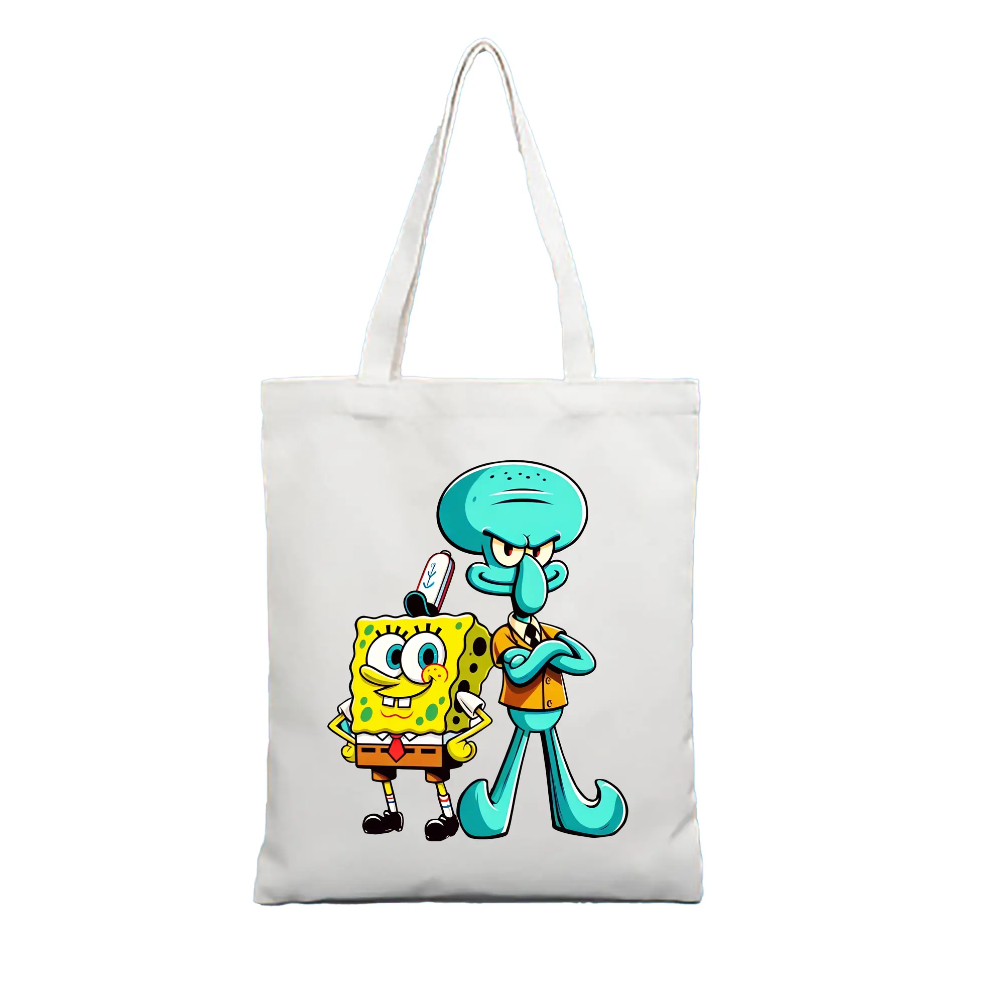 スポンジボブ グッズ イカルド - 縦型キャンバス手提げバッグ（トートバッグ） ・ キャンバス素材 ・ ショッピング用 ・ 軽量 丈夫 お手入れ簡単