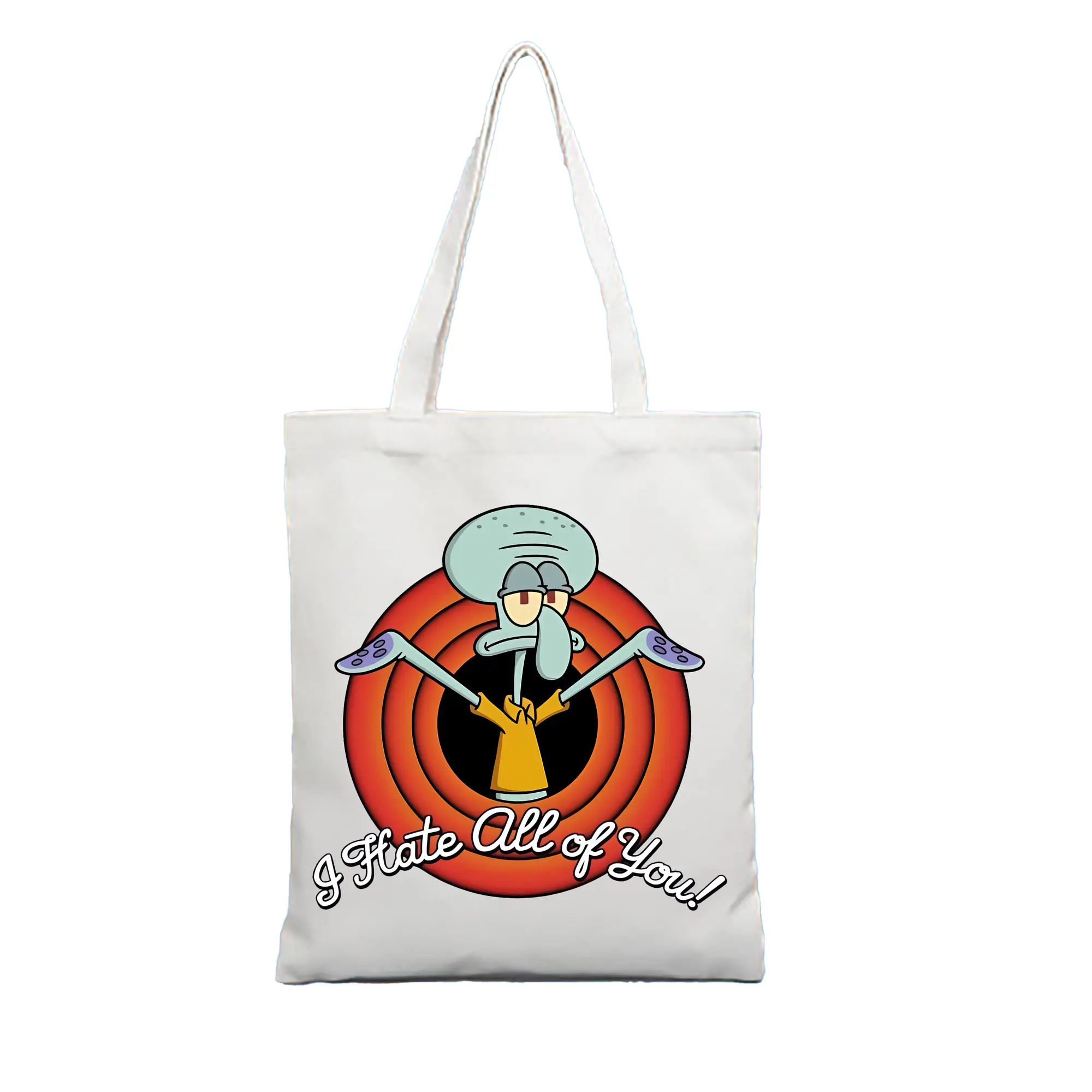 スポンジボブ グッズ イカルド - 縦型キャンバス手提げバッグ（トートバッグ） ・ キャンバス素材 ・ ショッピング用 ・ 軽量 丈夫 お手入れ簡単