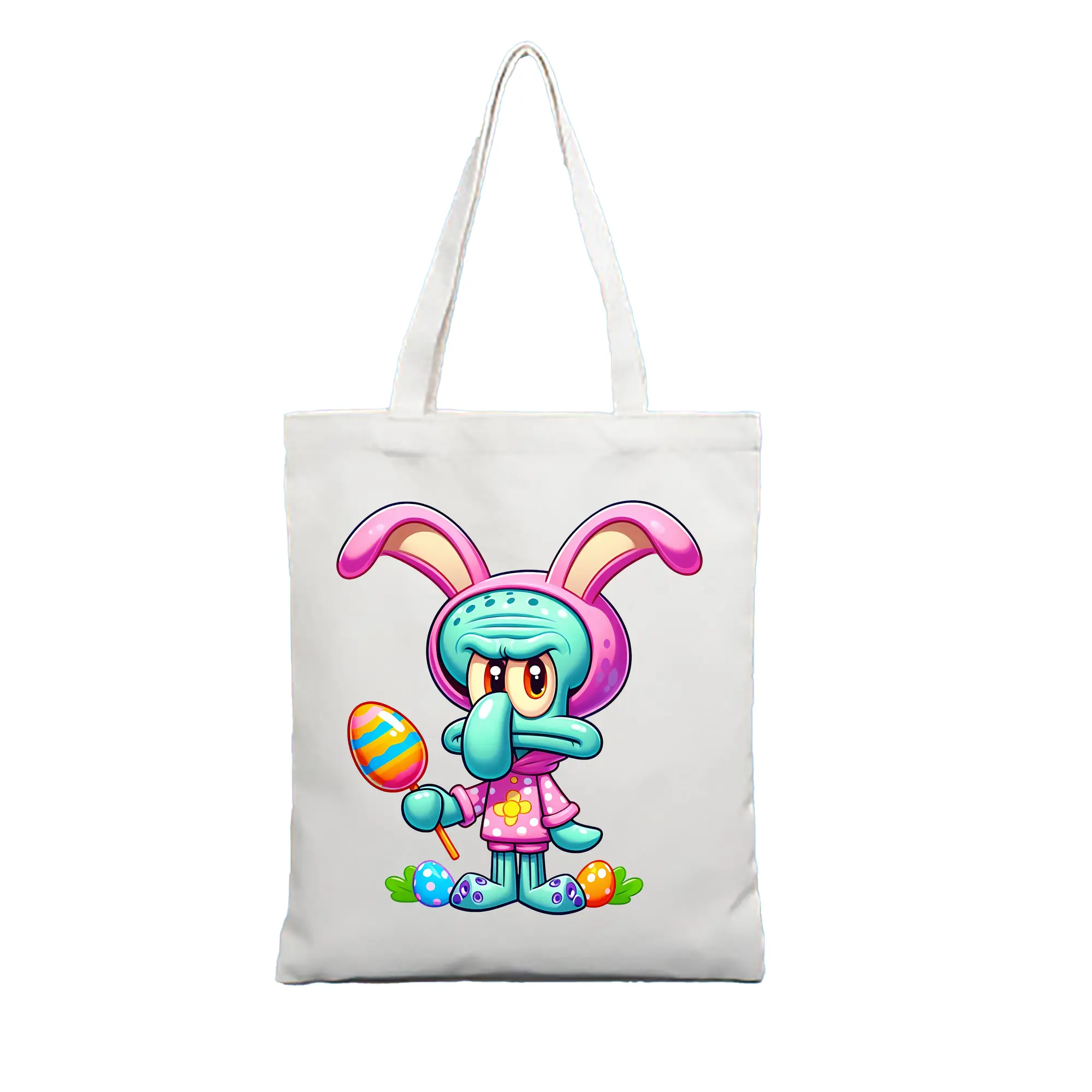 スポンジボブ グッズ イカルド - 縦型キャンバス手提げバッグ（トートバッグ） ・ キャンバス素材 ・ ショッピング用 ・ 軽量 丈夫 お手入れ簡単