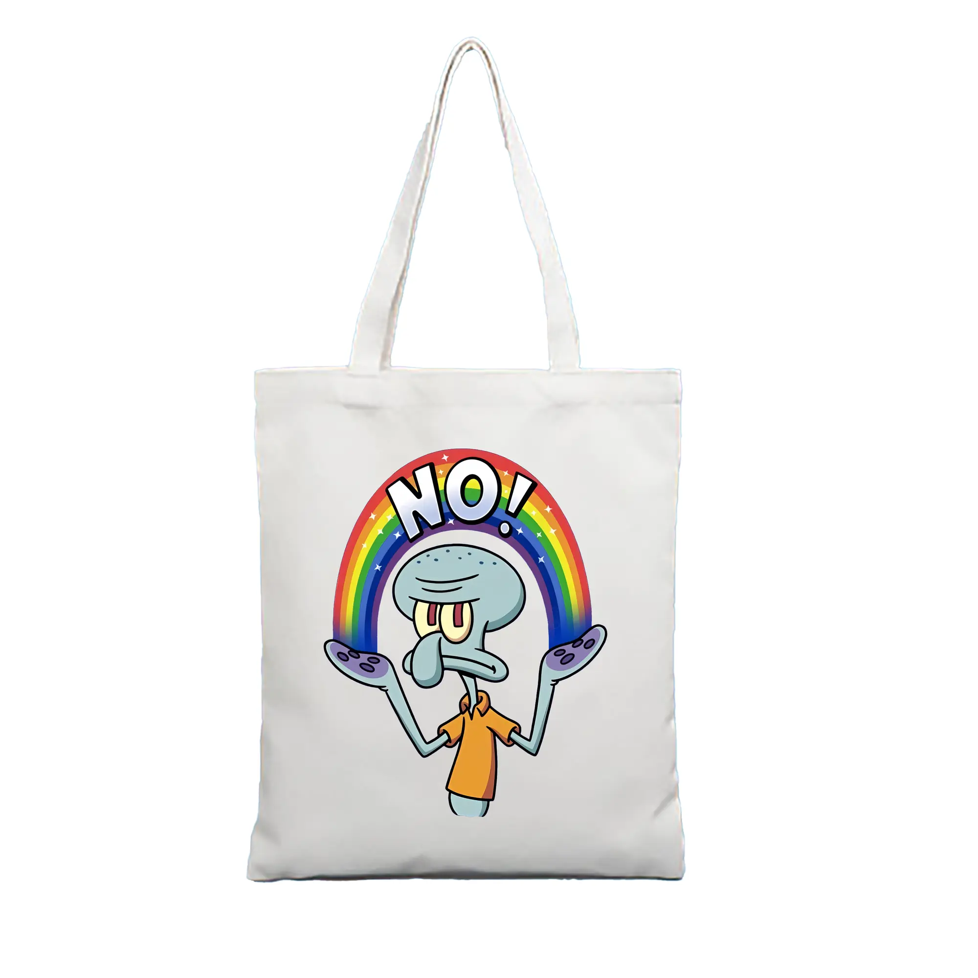 スポンジボブ グッズ イカルド - 縦型キャンバス手提げバッグ（トートバッグ） ・ キャンバス素材 ・ ショッピング用 ・ 軽量 丈夫 お手入れ簡単