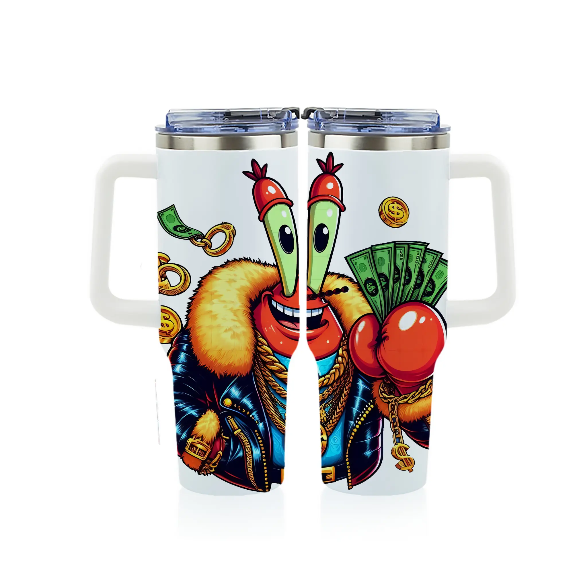 スポンジボブ グッズ ミスター・クラブ - 1200mL フルプリント車用タンブラー ・ 304ステンレス 内側 ・ 201ステンレス 外側 ・ 保温 保冷 ・ 通勤 ドライブ アウトドア用