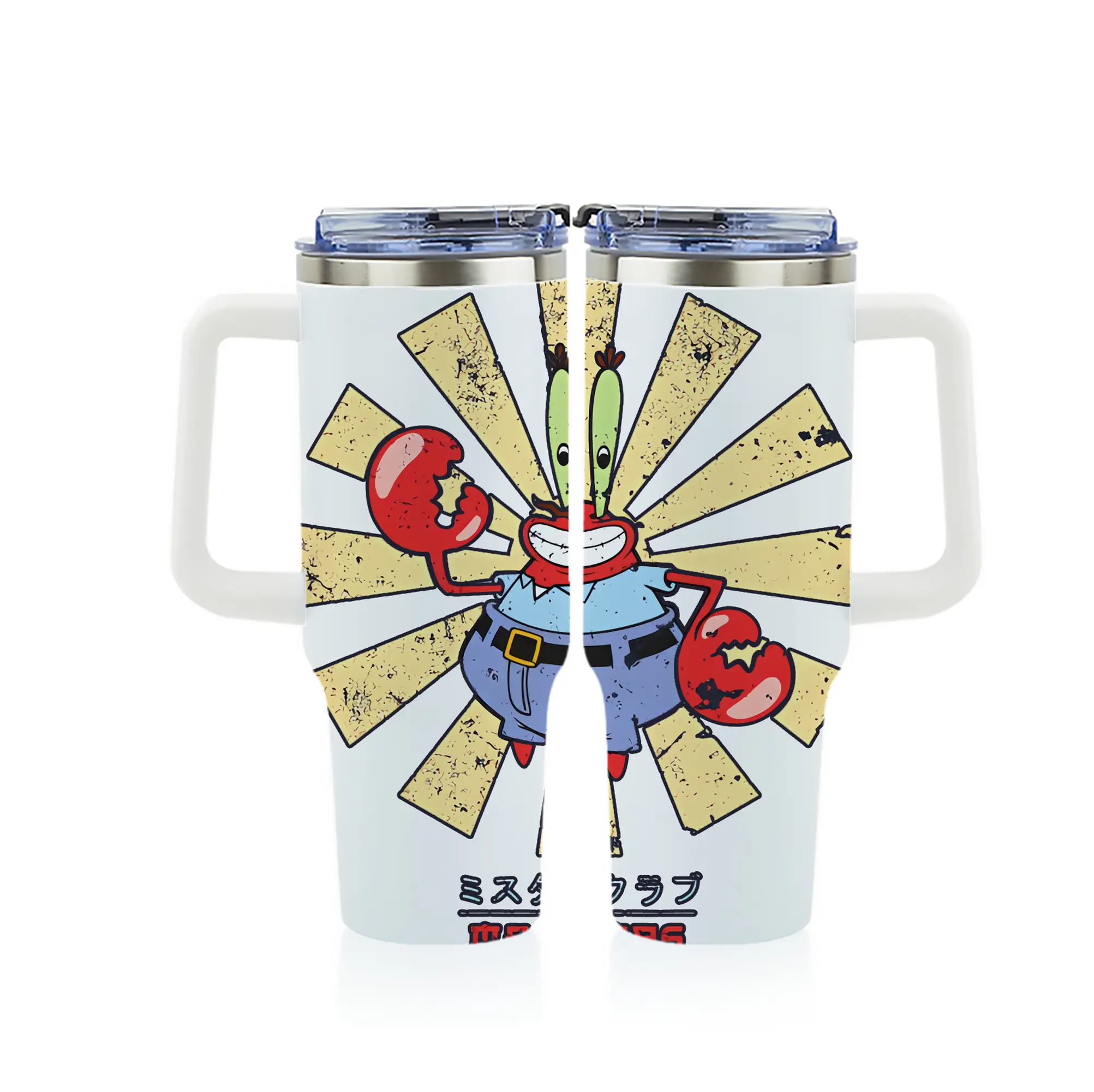 スポンジボブ グッズ ミスター・クラブ - 1200mL フルプリント車用タンブラー ・ 304ステンレス 内側 ・ 201ステンレス 外側 ・ 保温 保冷 ・ 通勤 ドライブ アウトドア用