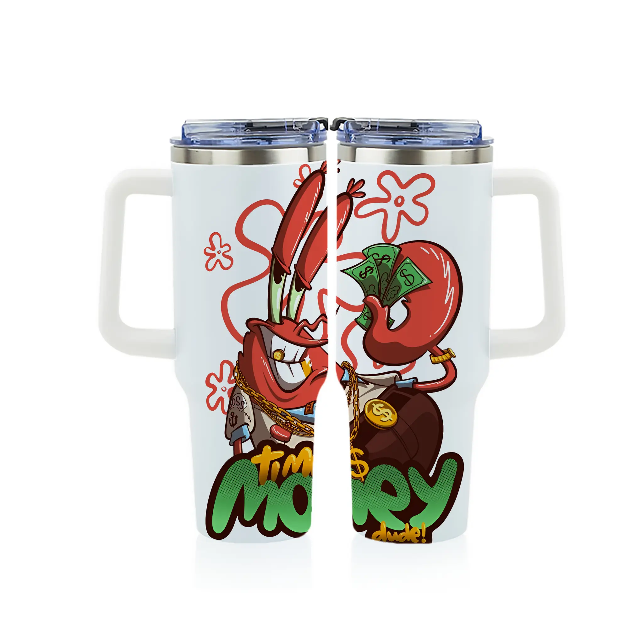 スポンジボブ グッズ ミスター・クラブ - 1200mL フルプリント車用タンブラー ・ 304ステンレス 内側 ・ 201ステンレス 外側 ・ 保温 保冷 ・ 通勤 ドライブ アウトドア用