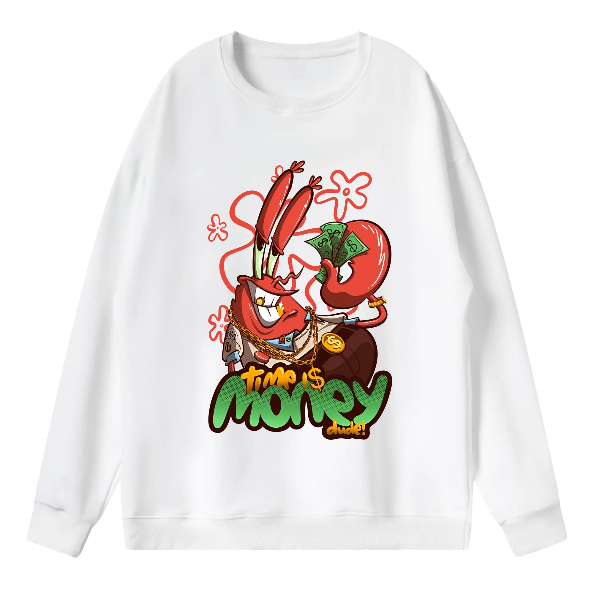 スポンジボブ グッズ ミスター・クラブ - 薄手 クルーネック スウェット 裏毛260g · ポリエステル 春秋向け カジュアル 男女兼用 · トレーナー デイリー スポーツ 散歩に最適