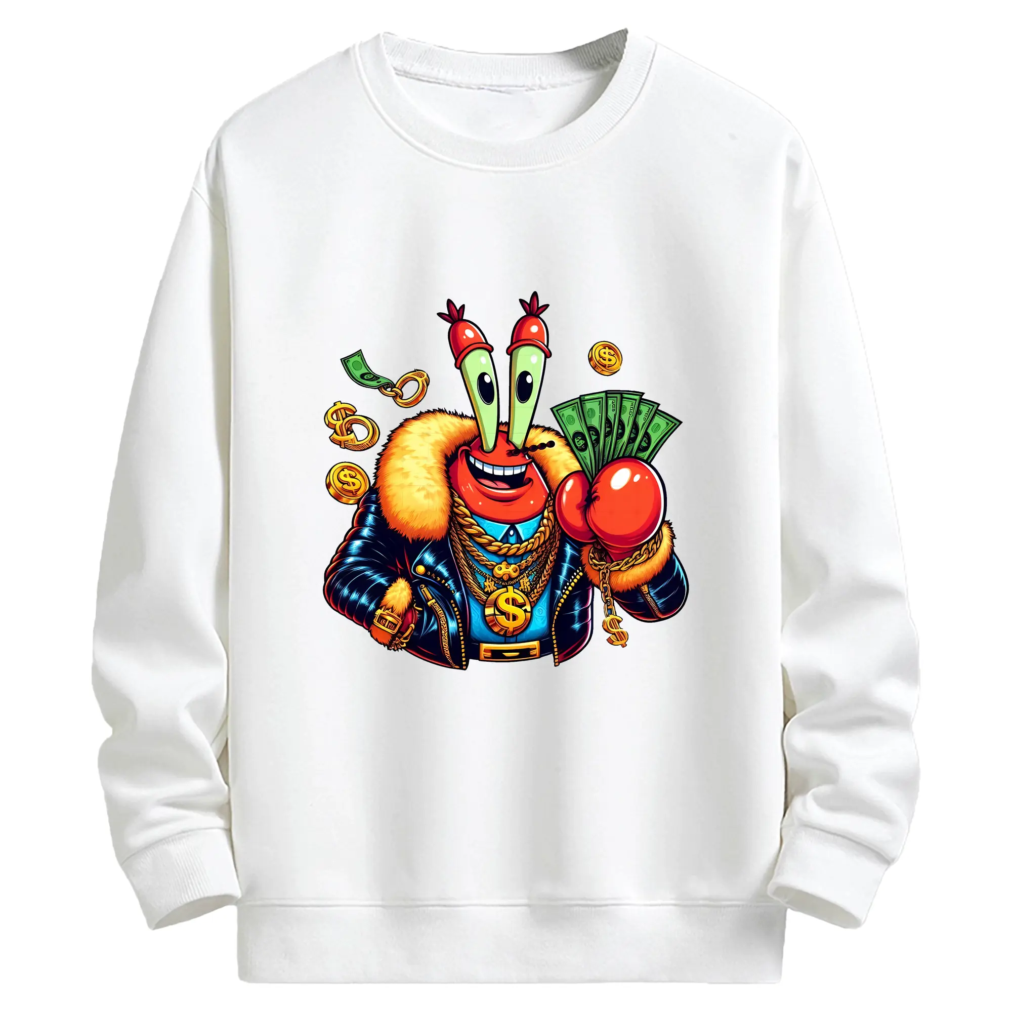 スポンジボブ グッズ ミスター・クラブ - キッズ クルーネックスウェットシャツ ・ フロントプリント ・ 綿80％ ポリエステル20％ ・ 快適 通学 スポーツ 日常使い お散歩用