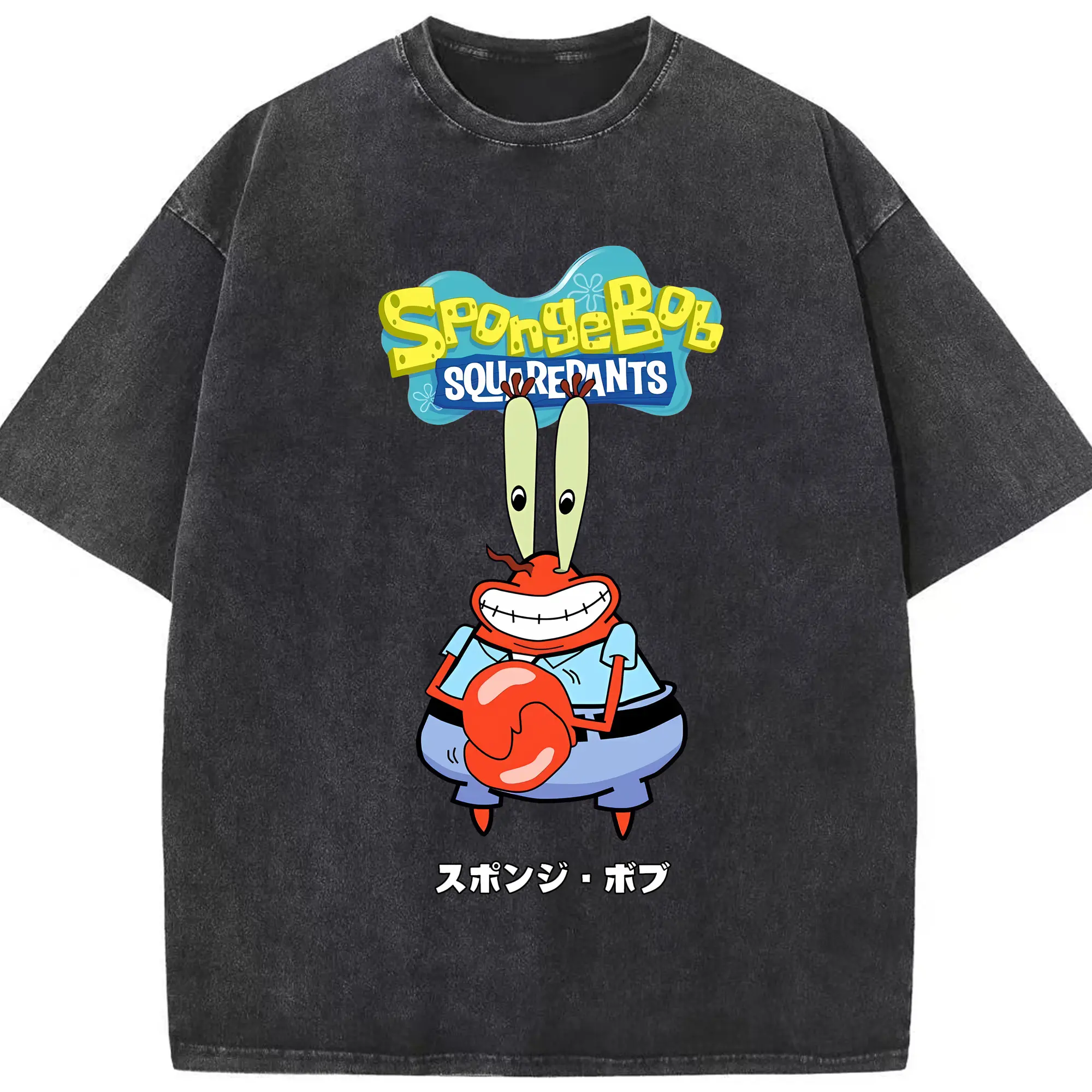 スポンジボブ グッズ ミスター・クラブ - 綿100％ ヴィンテージ風 半袖Tシャツ ・ フロントプリント ・ 柔らか肌触り ・ 通気性 快適 ・ スポーツ カジュアル 外出用