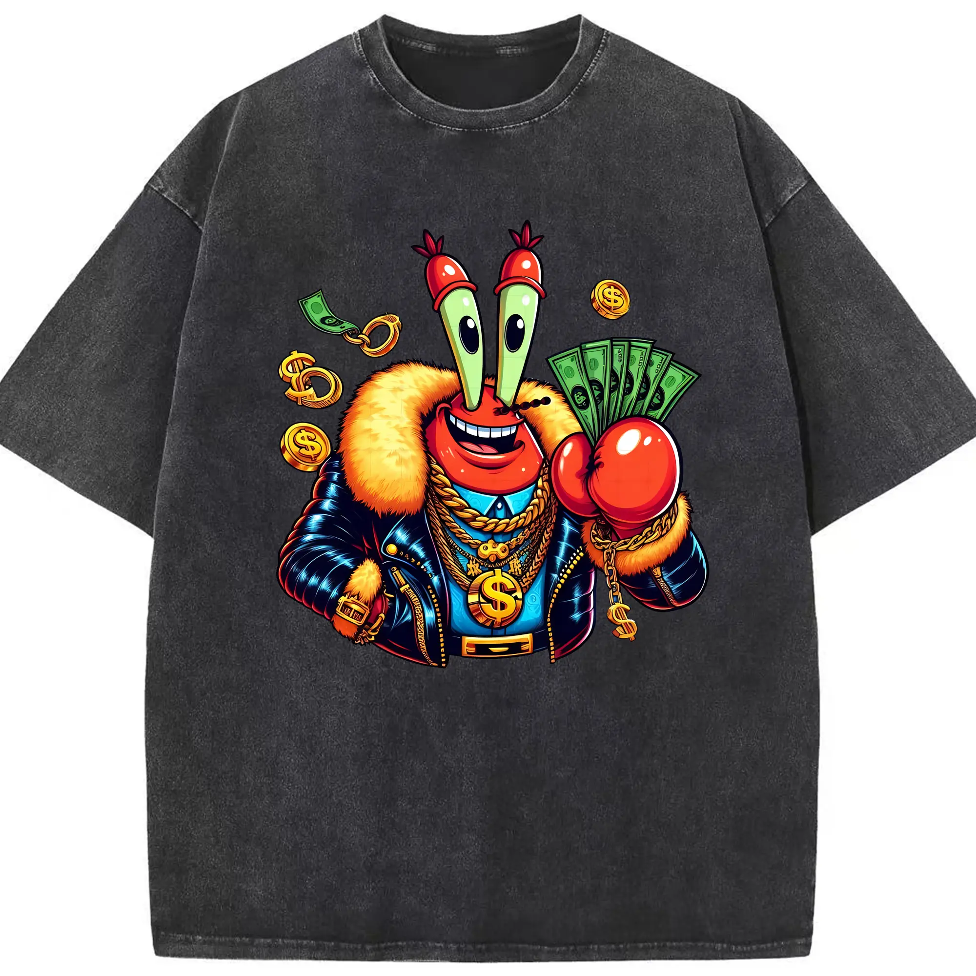 スポンジボブ グッズ ミスター・クラブ - 綿100％ ヴィンテージ風 半袖Tシャツ ・ フロントプリント ・ 柔らか肌触り ・ 通気性 快適 ・ スポーツ カジュアル 外出用