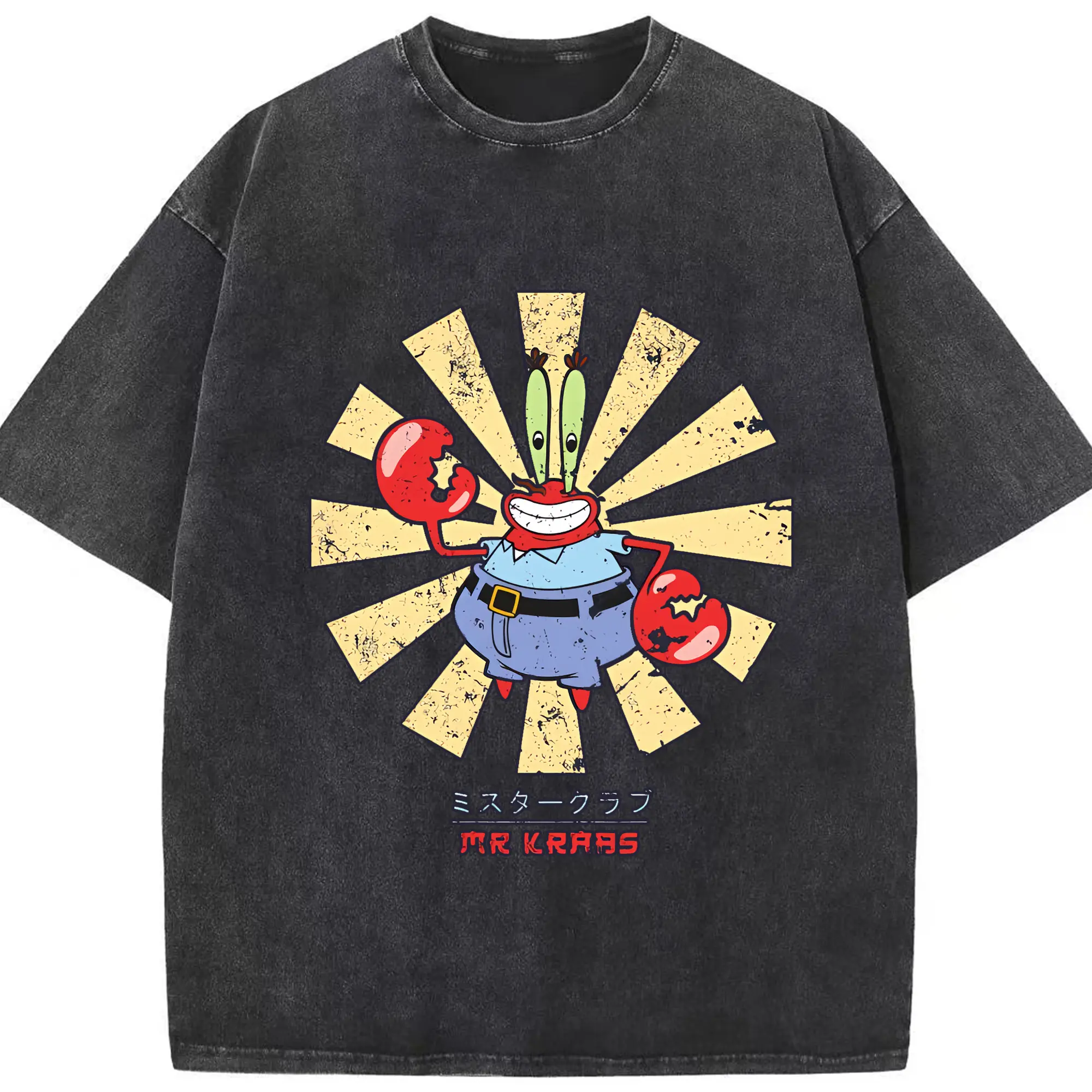 スポンジボブ グッズ ミスター・クラブ - 綿100％ ヴィンテージ風 半袖Tシャツ ・ フロントプリント ・ 柔らか肌触り ・ 通気性 快適 ・ スポーツ カジュアル 外出用