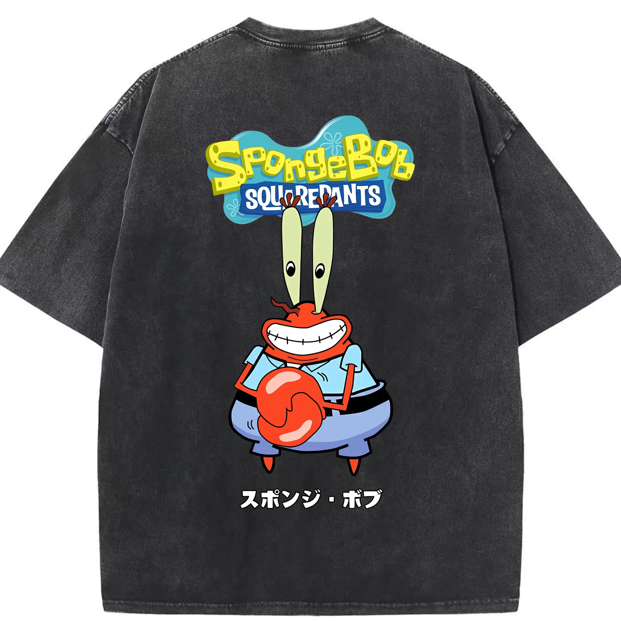 スポンジボブ グッズ ミスター・クラブ - 綿100％ ヴィンテージ風 半袖Tシャツ ・ 背面プリント ・ 柔らか肌触り ・ 通気性 快適 ・ スポーツ カジュアル 外出用