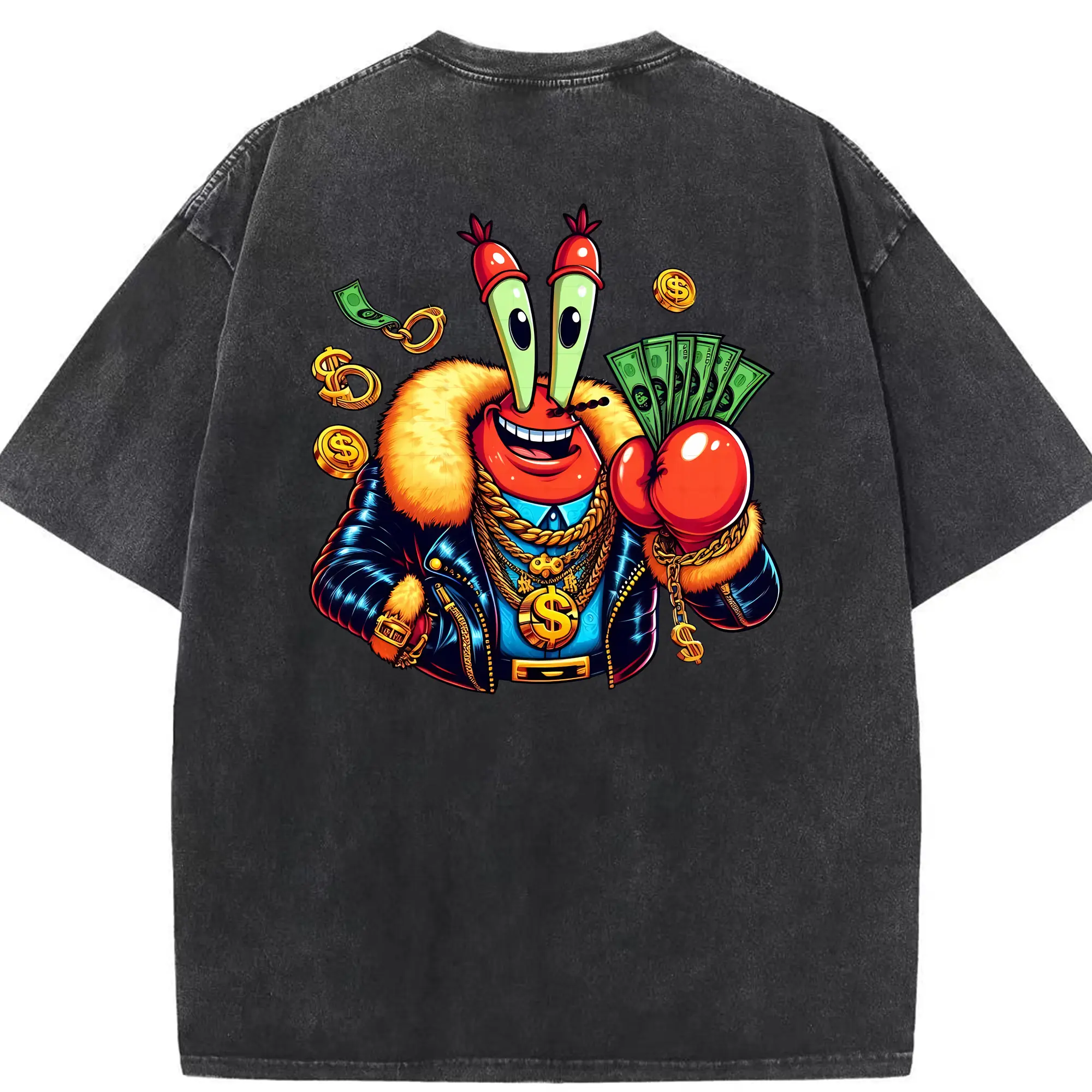 スポンジボブ グッズ ミスター・クラブ - 綿100％ ヴィンテージ風 半袖Tシャツ ・ 背面プリント ・ 柔らか肌触り ・ 通気性 快適 ・ スポーツ カジュアル 外出用