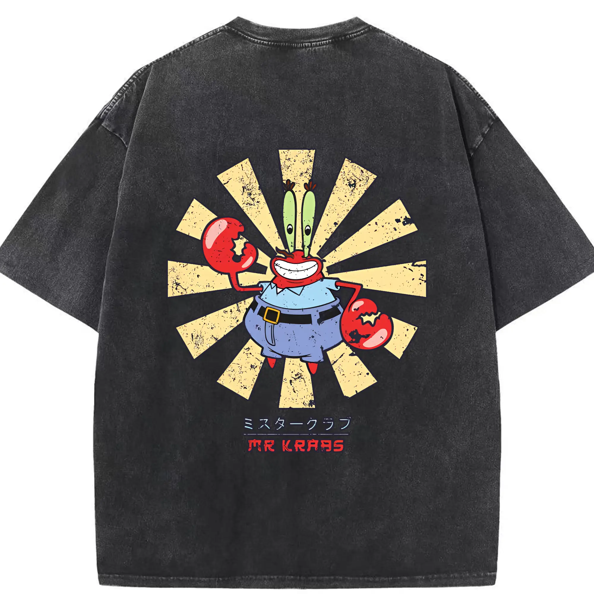 スポンジボブ グッズ ミスター・クラブ - 綿100％ ヴィンテージ風 半袖Tシャツ ・ 背面プリント ・ 柔らか肌触り ・ 通気性 快適 ・ スポーツ カジュアル 外出用