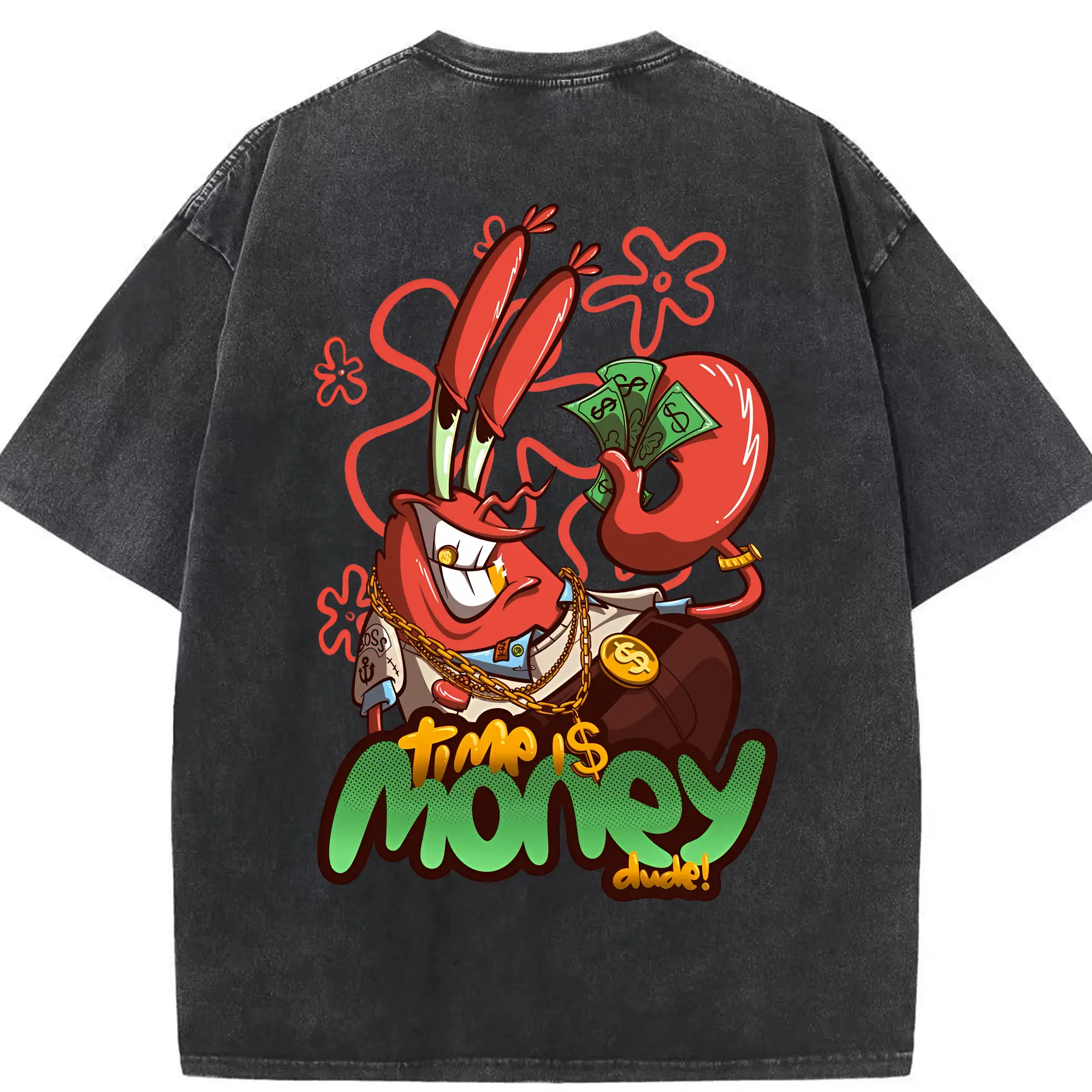 スポンジボブ グッズ ミスター・クラブ - 綿100％ ヴィンテージ風 半袖Tシャツ ・ 背面プリント ・ 柔らか肌触り ・ 通気性 快適 ・ スポーツ カジュアル 外出用