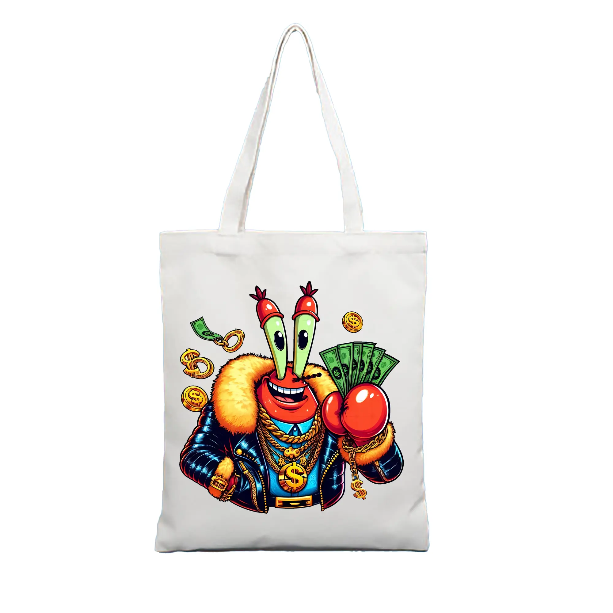 スポンジボブ グッズ ミスター・クラブ - 縦型キャンバス手提げバッグ（トートバッグ） ・ キャンバス素材 ・ ショッピング用 ・ 軽量 丈夫 お手入れ簡単