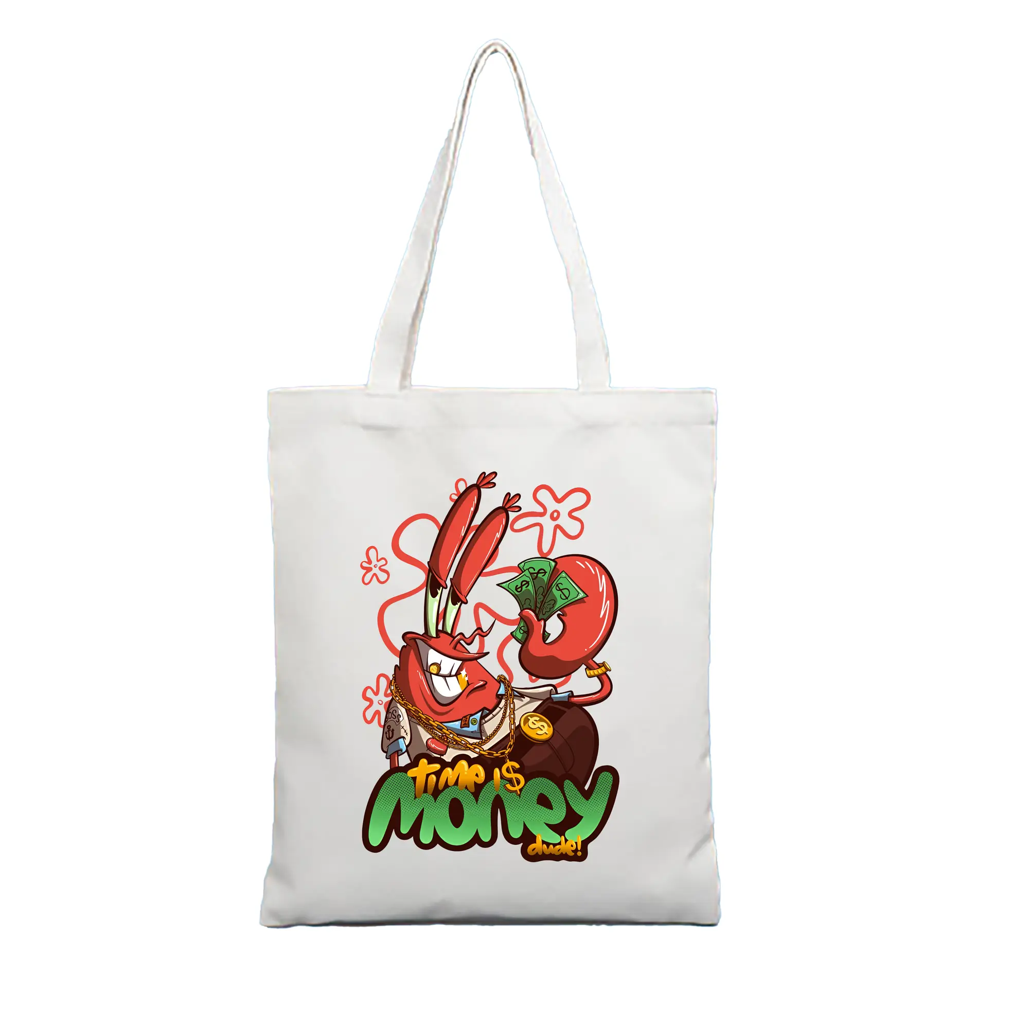 スポンジボブ グッズ ミスター・クラブ - 縦型キャンバス手提げバッグ（トートバッグ） ・ キャンバス素材 ・ ショッピング用 ・ 軽量 丈夫 お手入れ簡単