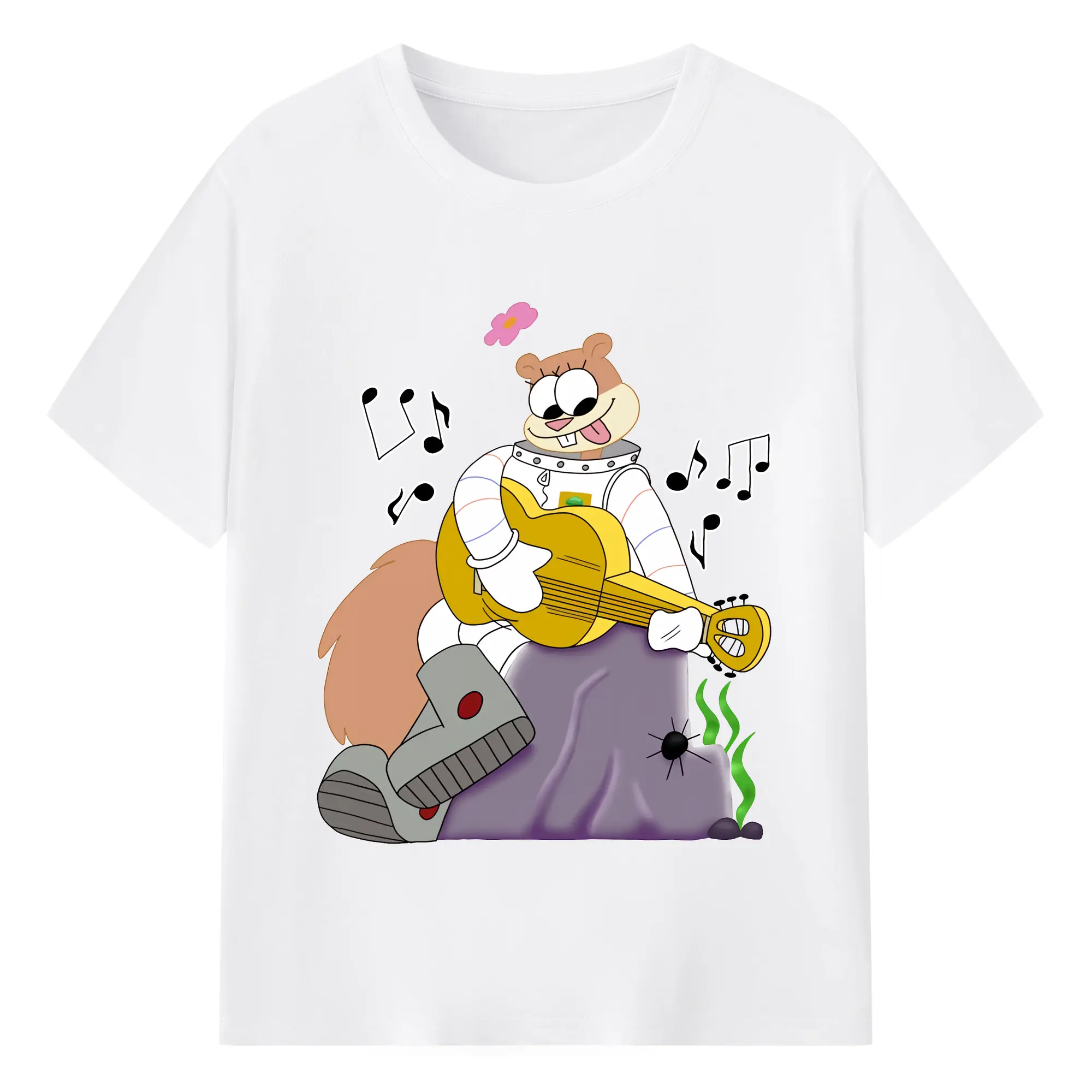 スポンジボブ グッズ サンディ - 綿100％ 半袖Tシャツ ・ フロントプリント ・ 快適 通気性 ・ 日常使い 散歩 スポーツ用