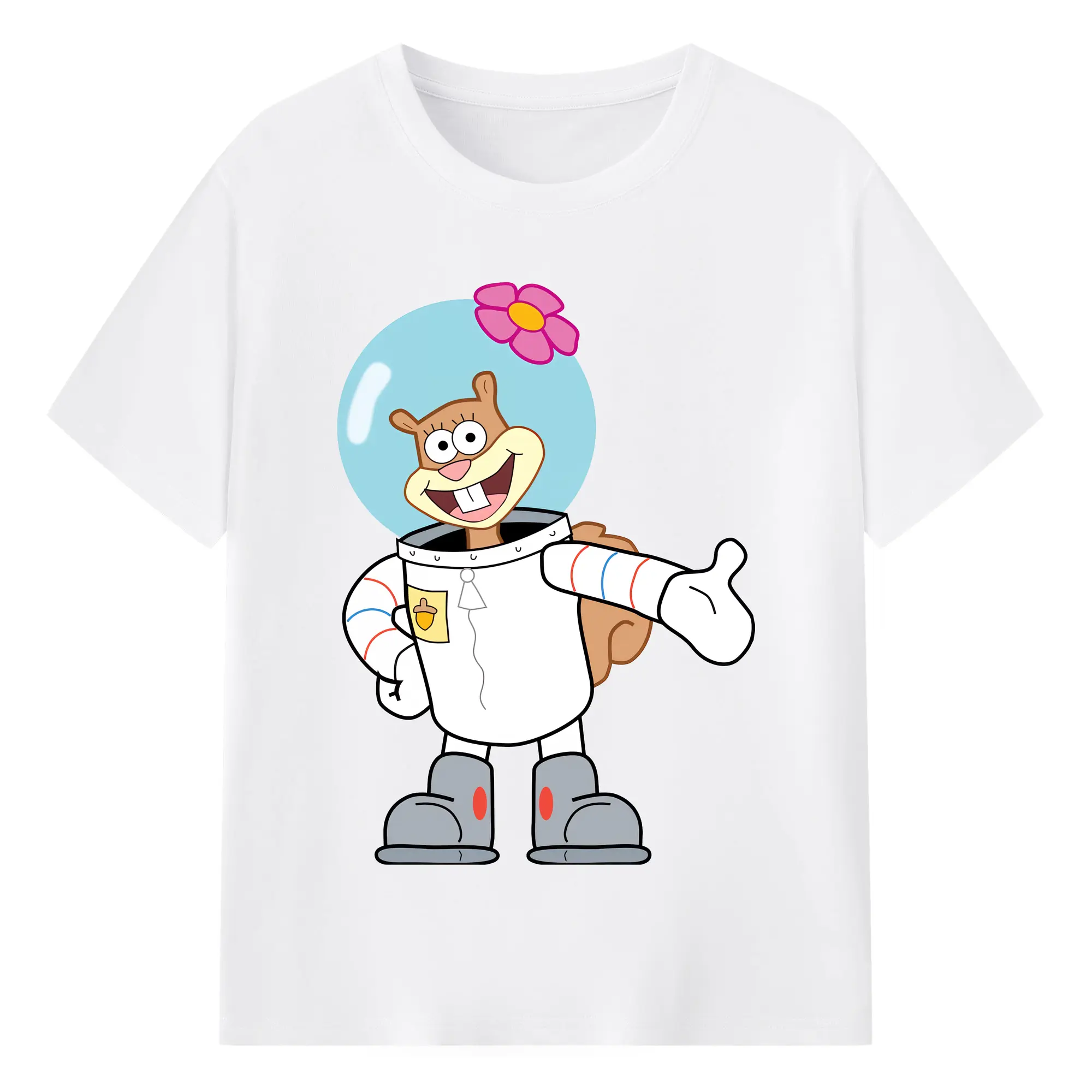 スポンジボブ グッズ サンディ - 綿100％ 半袖Tシャツ ・ フロントプリント ・ 快適 通気性 ・ 日常使い 散歩 スポーツ用