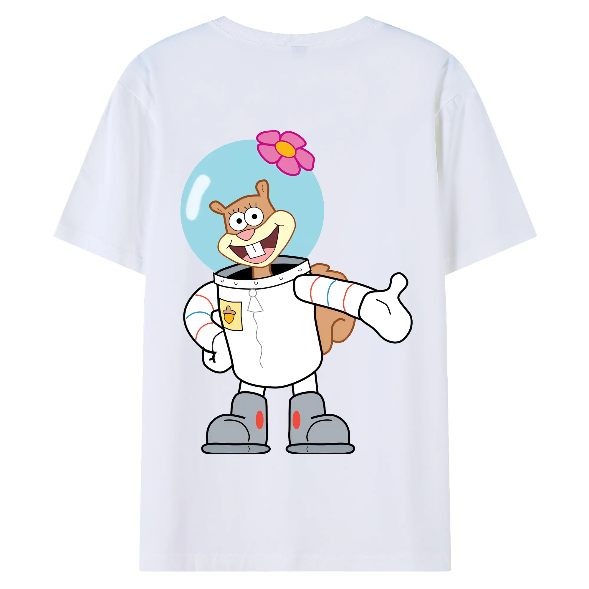 スポンジボブ グッズ サンディ - 綿100％ 半袖Tシャツ ・ バックプリント ・ 快適 通気性 ・ 日常使い 散歩 スポーツ用