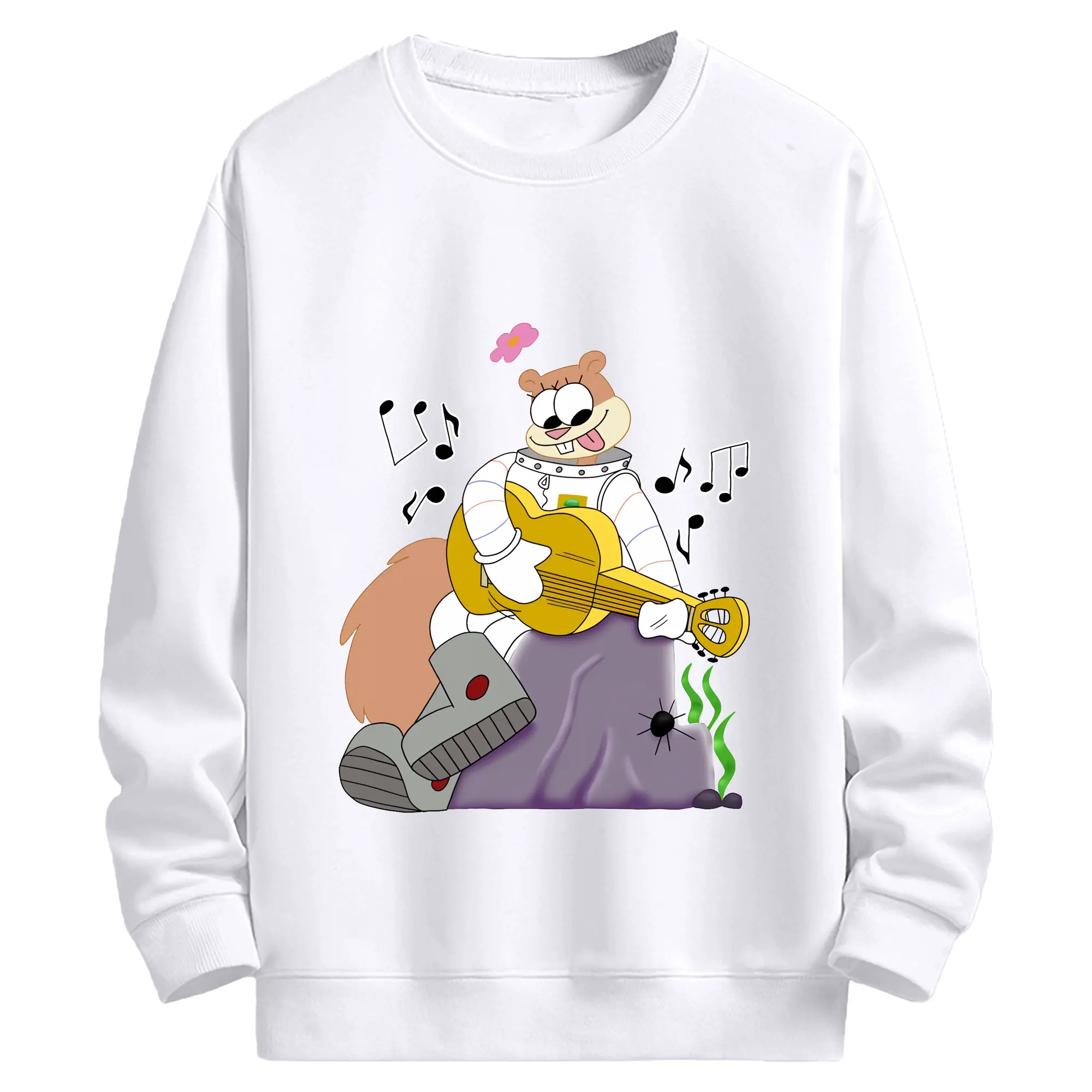 スポンジボブ グッズ サンディ - 高品質 クルーネック スウェット ・ コットン59％ ポリエステル41％ ・ ユニセックス 長袖 トレーナー ・ カジュアル デイリー スポーツ 散歩用