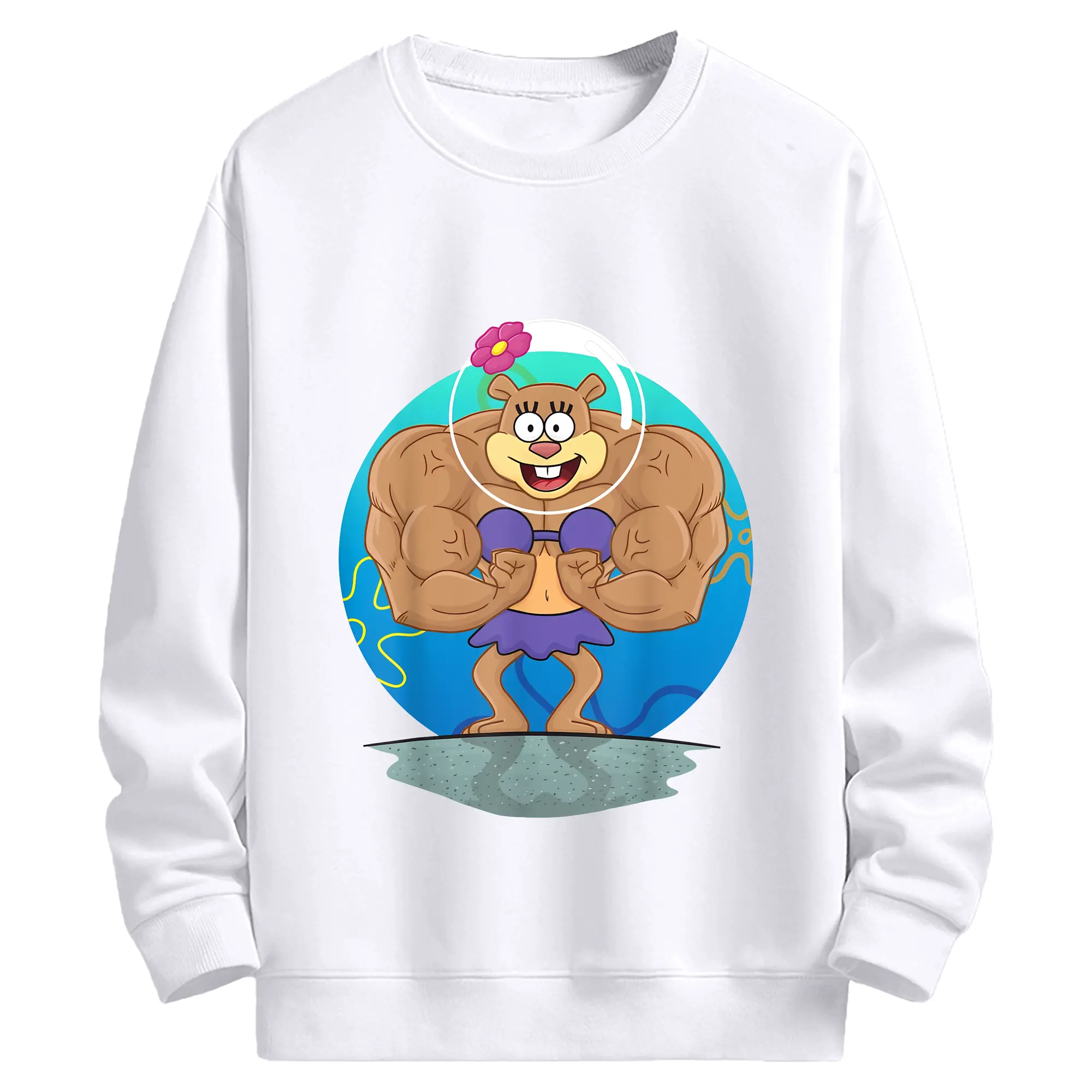 スポンジボブ グッズ サンディ - 高品質 クルーネック スウェット ・ コットン59％ ポリエステル41％ ・ ユニセックス 長袖 トレーナー ・ カジュアル デイリー スポーツ 散歩用