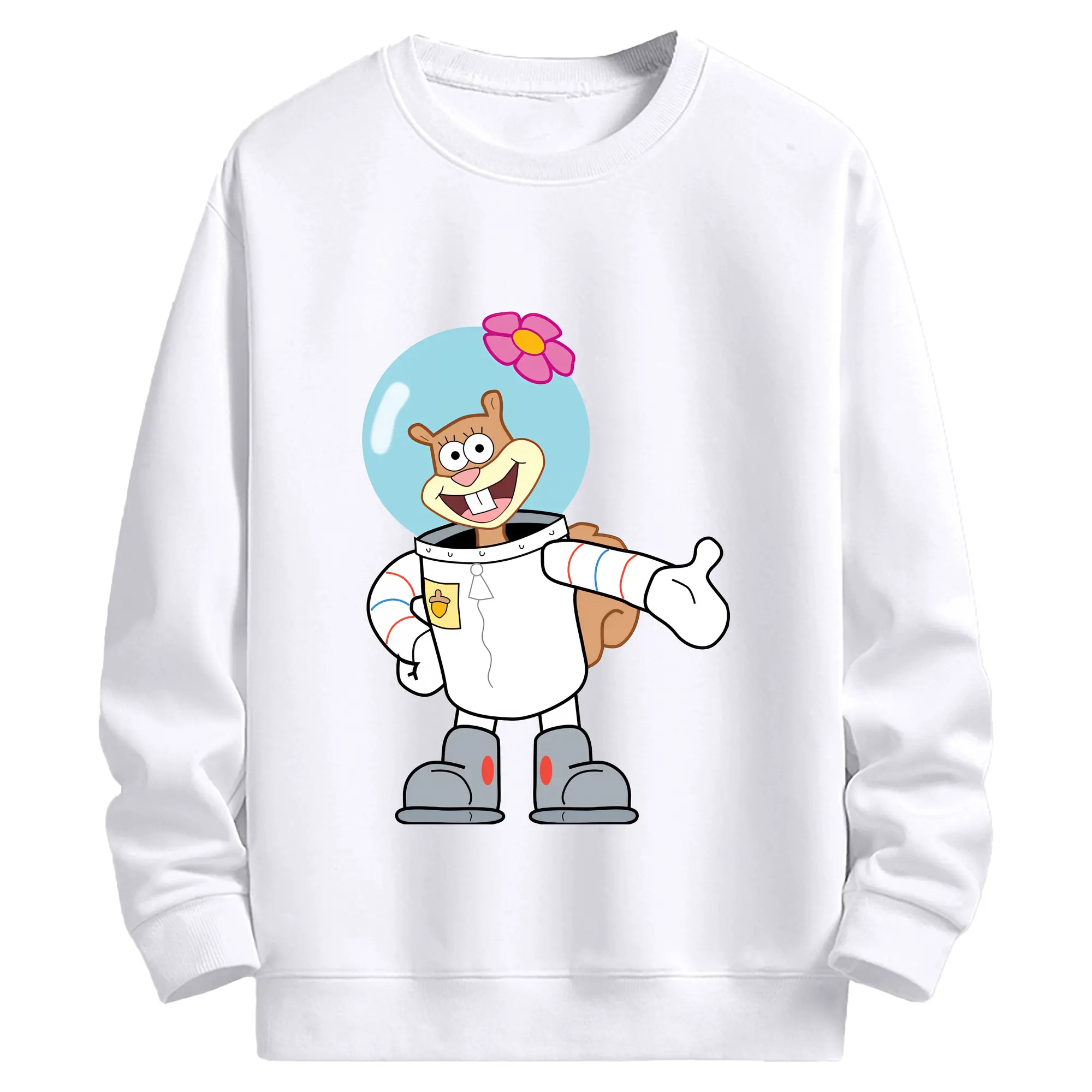スポンジボブ グッズ サンディ - 高品質 クルーネック スウェット ・ コットン59％ ポリエステル41％ ・ ユニセックス 長袖 トレーナー ・ カジュアル デイリー スポーツ 散歩用
