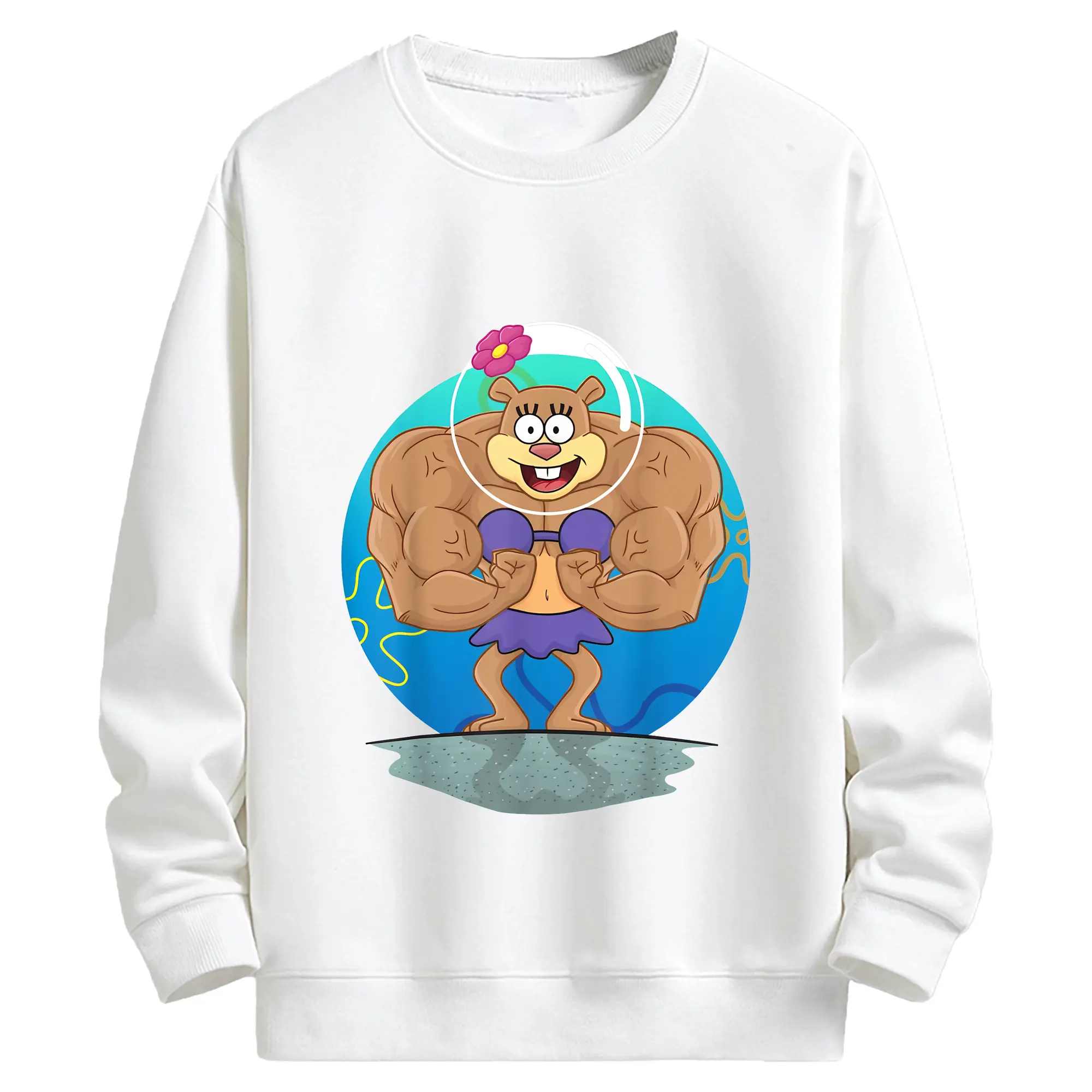 スポンジボブ グッズ サンディ - キッズ クルーネックスウェットシャツ ・ フロントプリント ・ 綿80％ ポリエステル20％ ・ 快適 通学 スポーツ 日常使い お散歩用