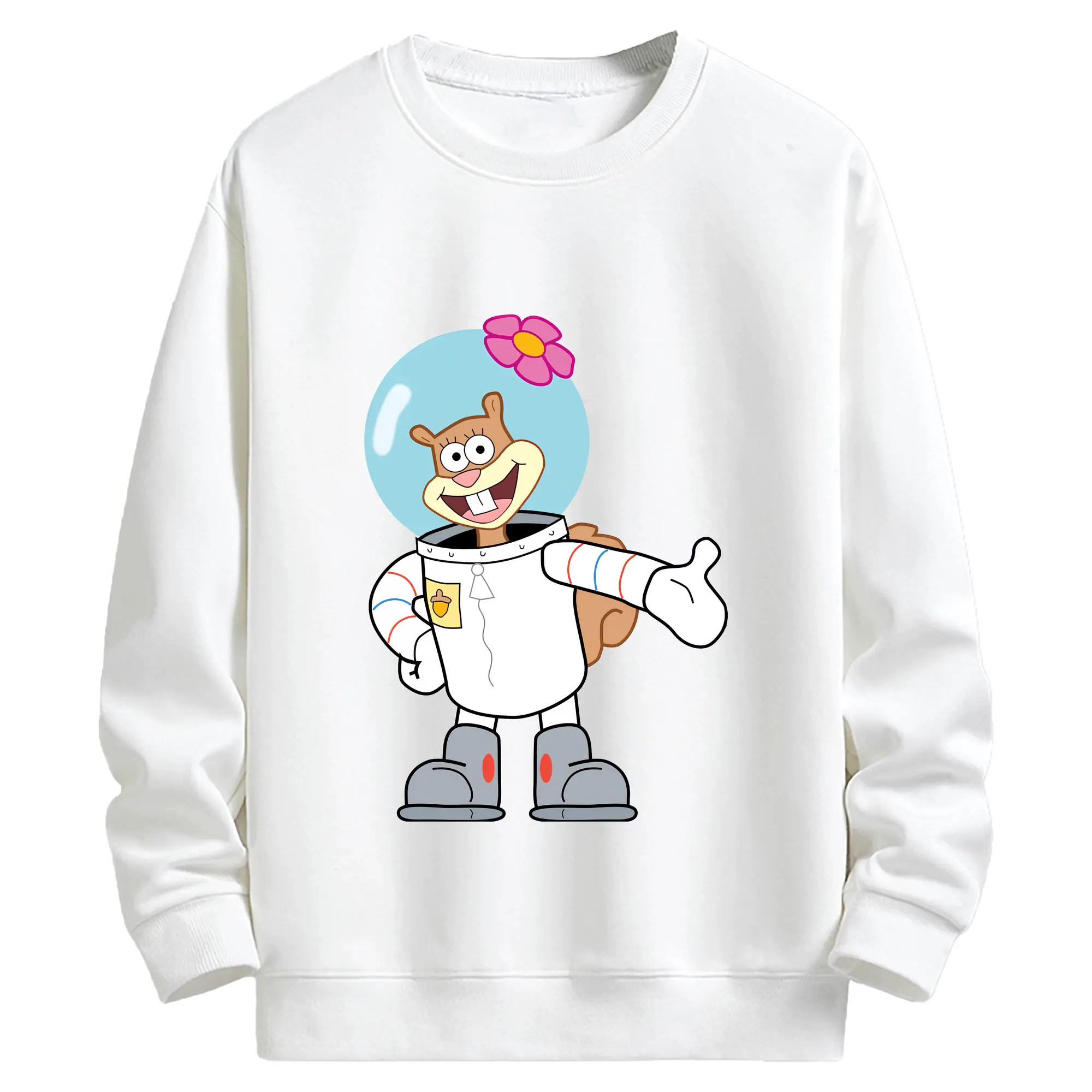 スポンジボブ グッズ サンディ - キッズ クルーネックスウェットシャツ ・ フロントプリント ・ 綿80％ ポリエステル20％ ・ 快適 通学 スポーツ 日常使い お散歩用