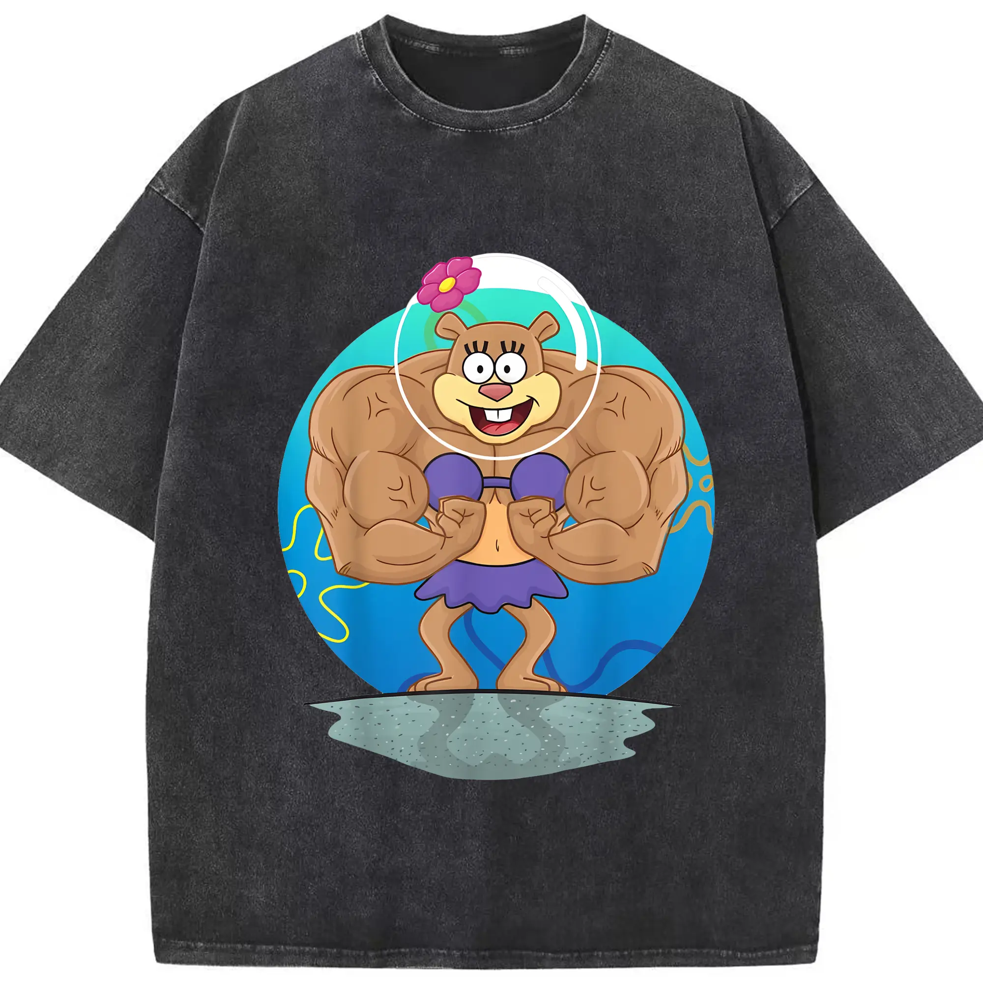 スポンジボブ グッズ サンディ - 綿100％ ヴィンテージ風 半袖Tシャツ ・ フロントプリント ・ 柔らか肌触り ・ 通気性 快適 ・ スポーツ カジュアル 外出用