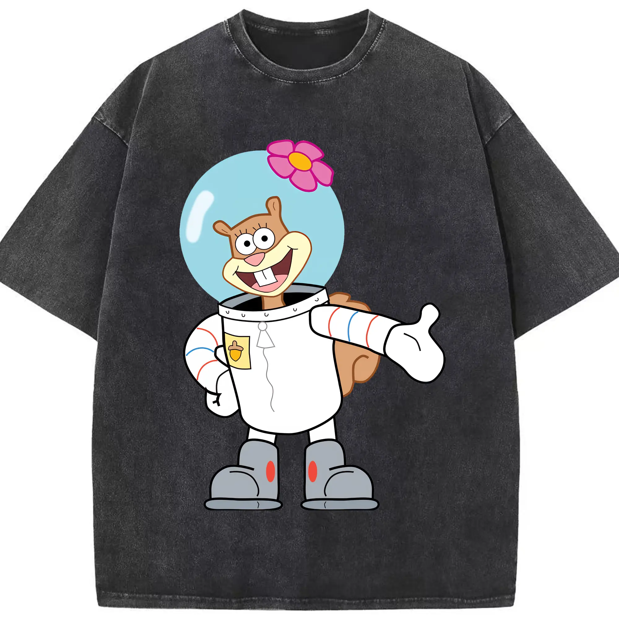 スポンジボブ グッズ サンディ - 綿100％ ヴィンテージ風 半袖Tシャツ ・ フロントプリント ・ 柔らか肌触り ・ 通気性 快適 ・ スポーツ カジュアル 外出用