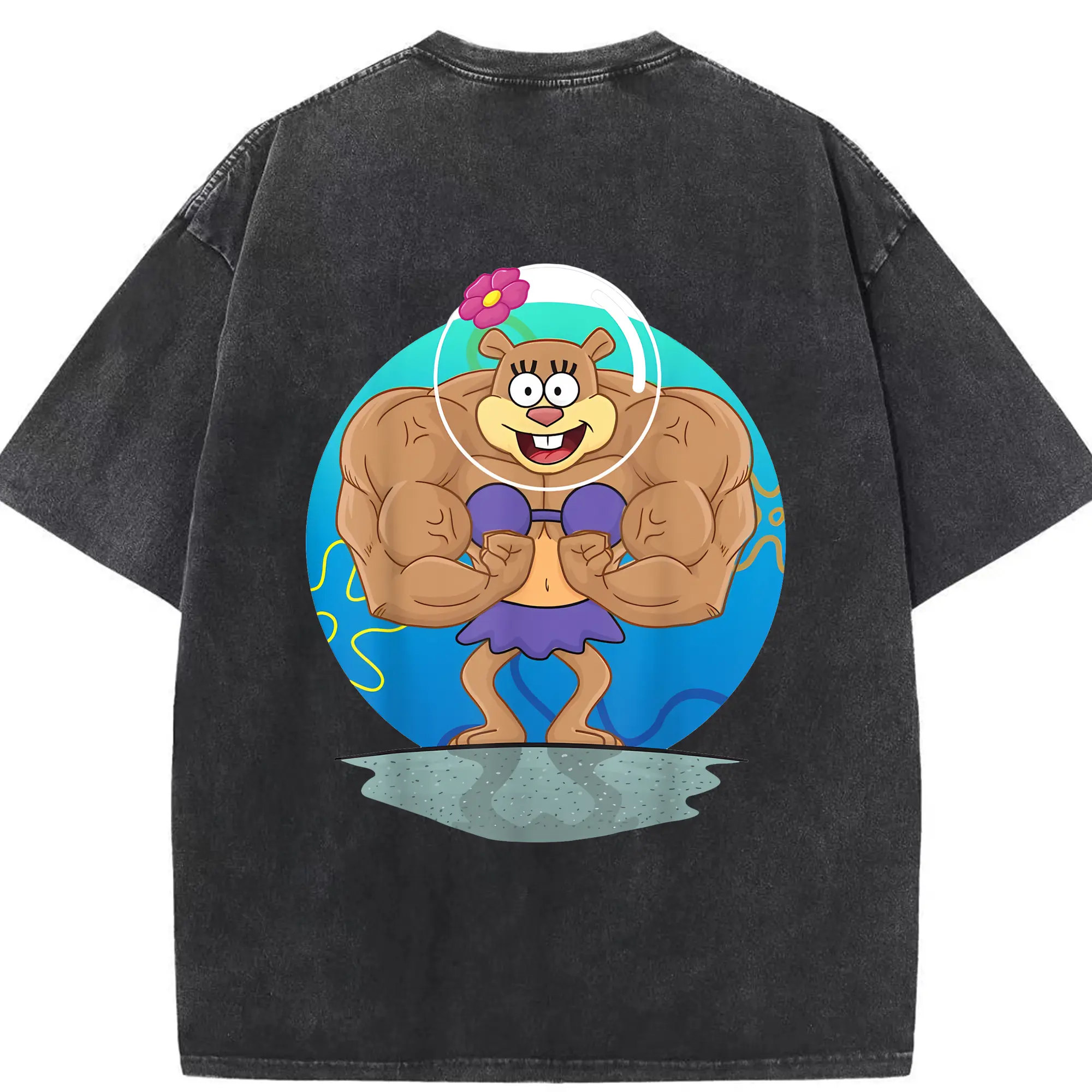 スポンジボブ グッズ サンディ - 綿100％ ヴィンテージ風 半袖Tシャツ ・ 背面プリント ・ 柔らか肌触り ・ 通気性 快適 ・ スポーツ カジュアル 外出用