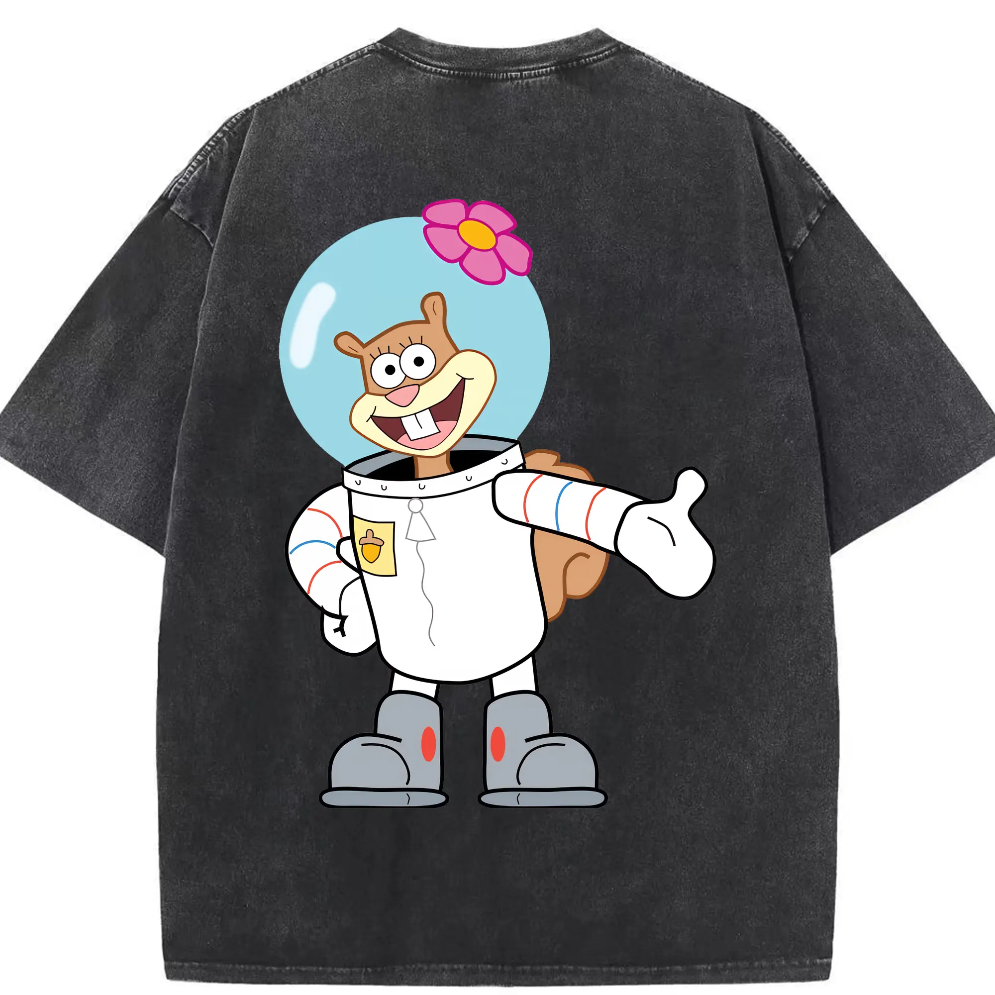 スポンジボブ グッズ サンディ - 綿100％ ヴィンテージ風 半袖Tシャツ ・ 背面プリント ・ 柔らか肌触り ・ 通気性 快適 ・ スポーツ カジュアル 外出用