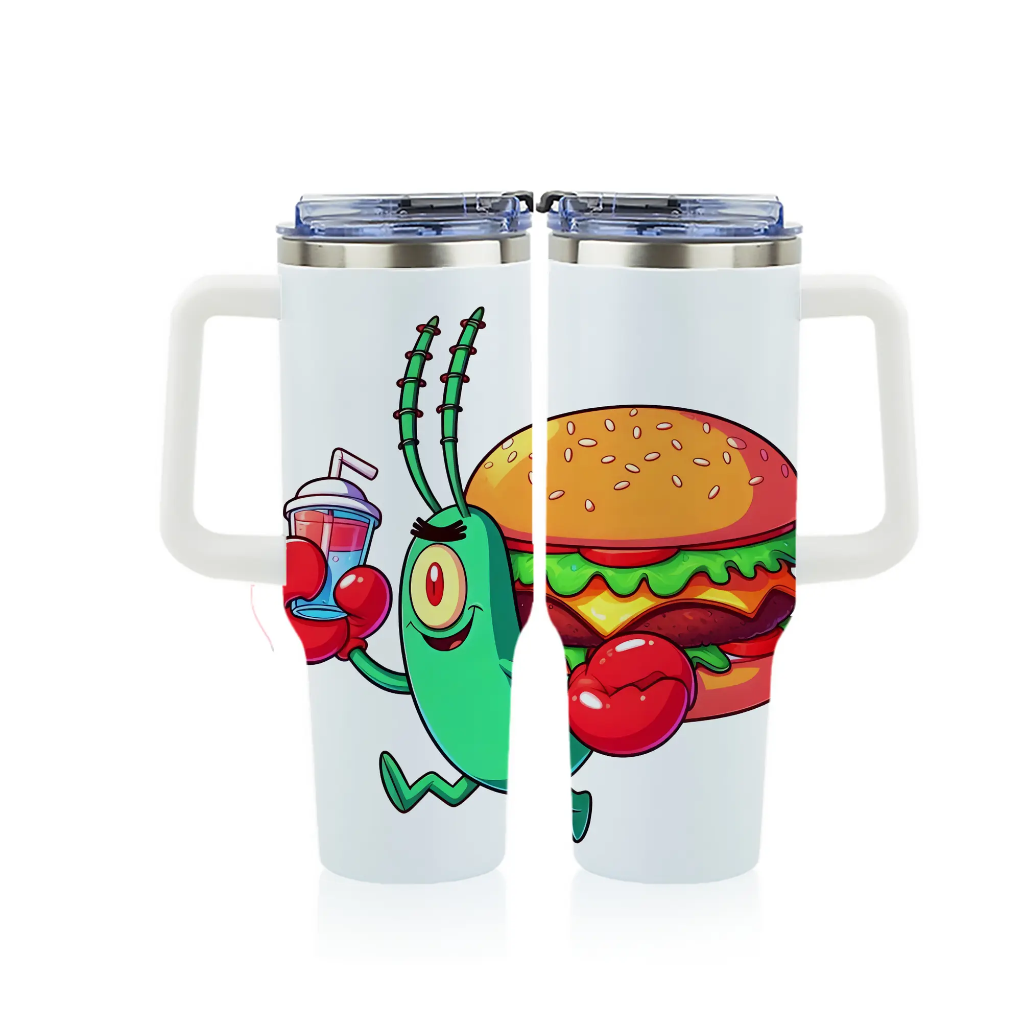 スポンジボブ グッズ プランクトン - 1200mL フルプリント車用タンブラー ・ 304ステンレス 内側 ・ 201ステンレス 外側 ・ 保温 保冷 ・ 通勤 ドライブ アウトドア用