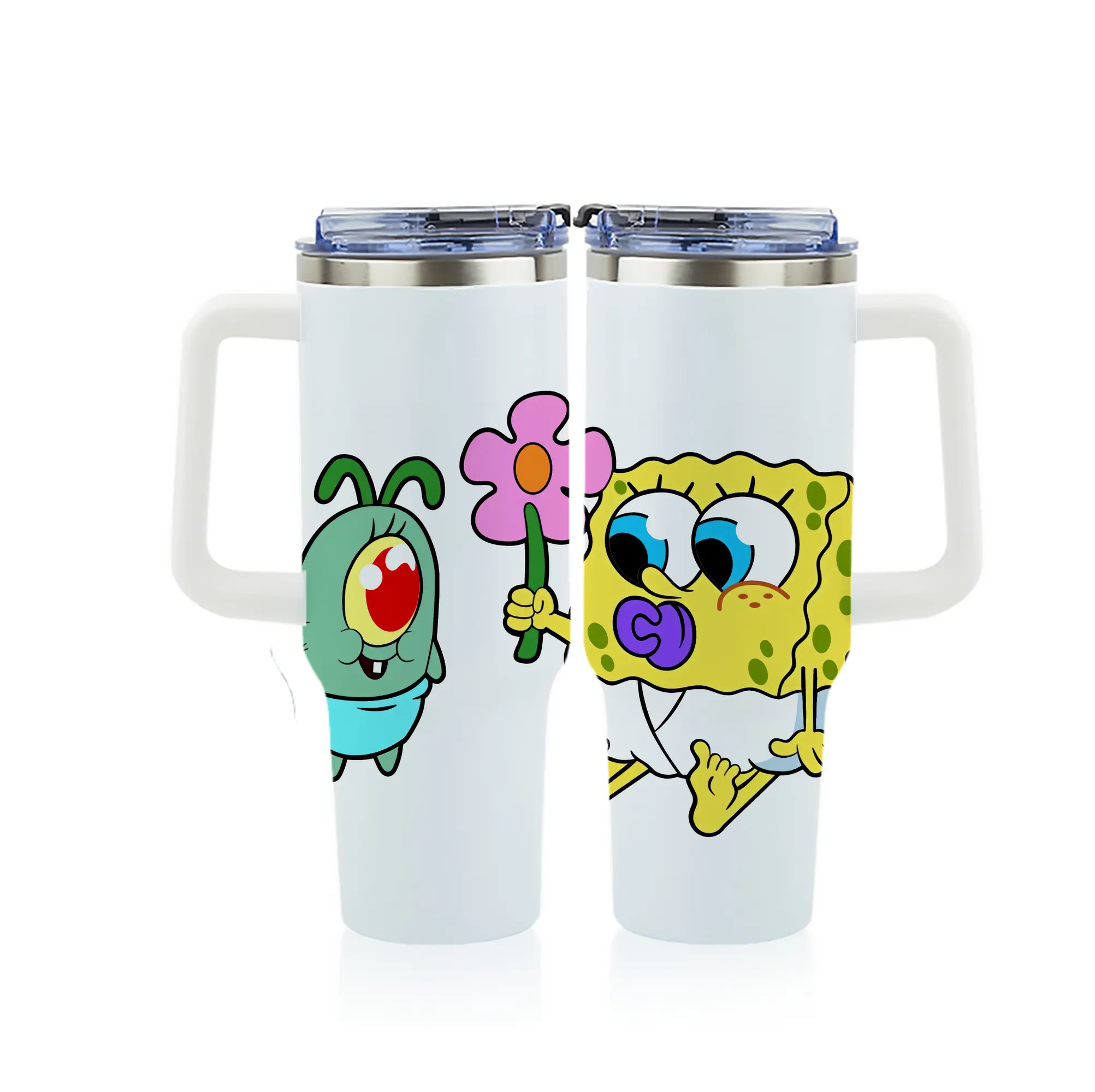 スポンジボブ グッズ プランクトン - 1200mL フルプリント車用タンブラー ・ 304ステンレス 内側 ・ 201ステンレス 外側 ・ 保温 保冷 ・ 通勤 ドライブ アウトドア用