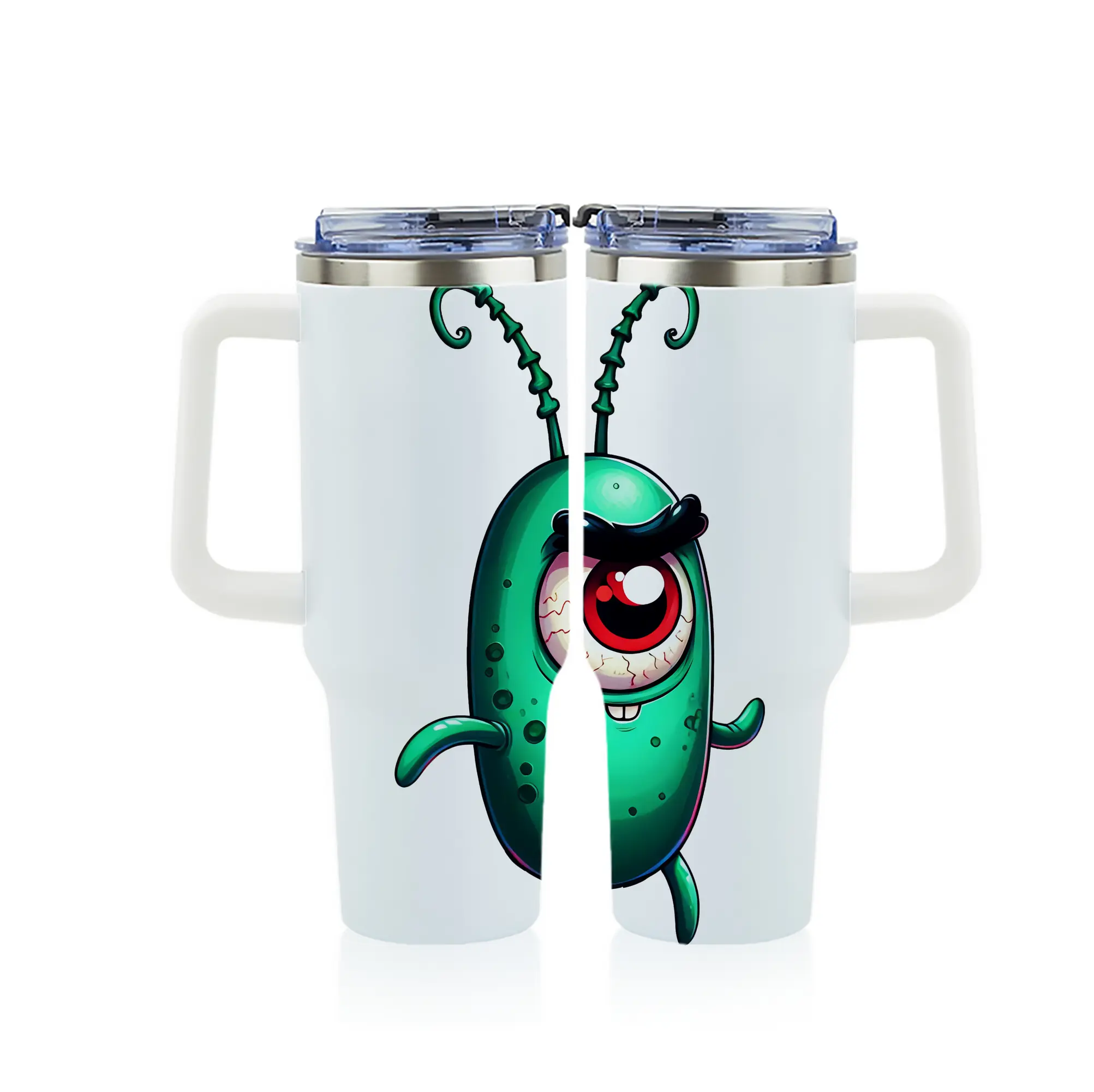 スポンジボブ グッズ プランクトン - 1200mL フルプリント車用タンブラー ・ 304ステンレス 内側 ・ 201ステンレス 外側 ・ 保温 保冷 ・ 通勤 ドライブ アウトドア用