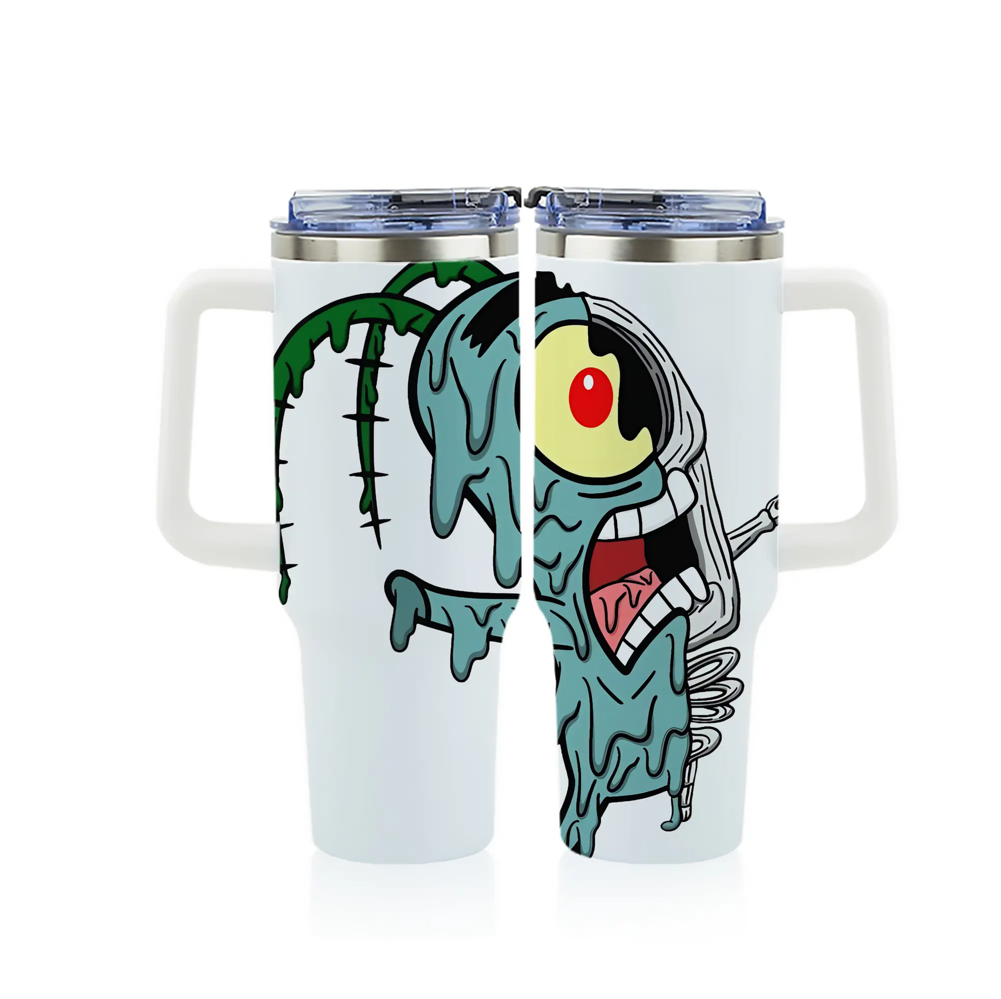 スポンジボブ グッズ プランクトン - 1200mL フルプリント車用タンブラー ・ 304ステンレス 内側 ・ 201ステンレス 外側 ・ 保温 保冷 ・ 通勤 ドライブ アウトドア用