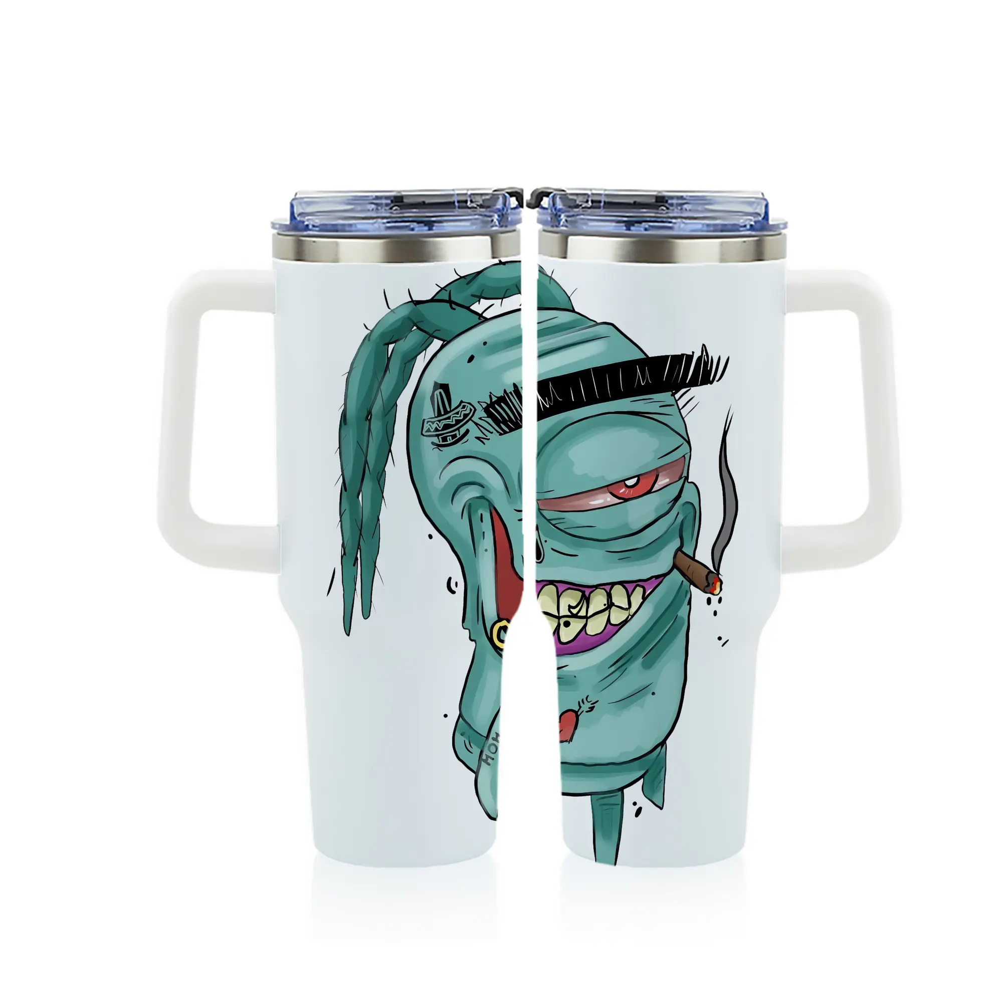 スポンジボブ グッズ プランクトン - 1200mL フルプリント車用タンブラー ・ 304ステンレス 内側 ・ 201ステンレス 外側 ・ 保温 保冷 ・ 通勤 ドライブ アウトドア用