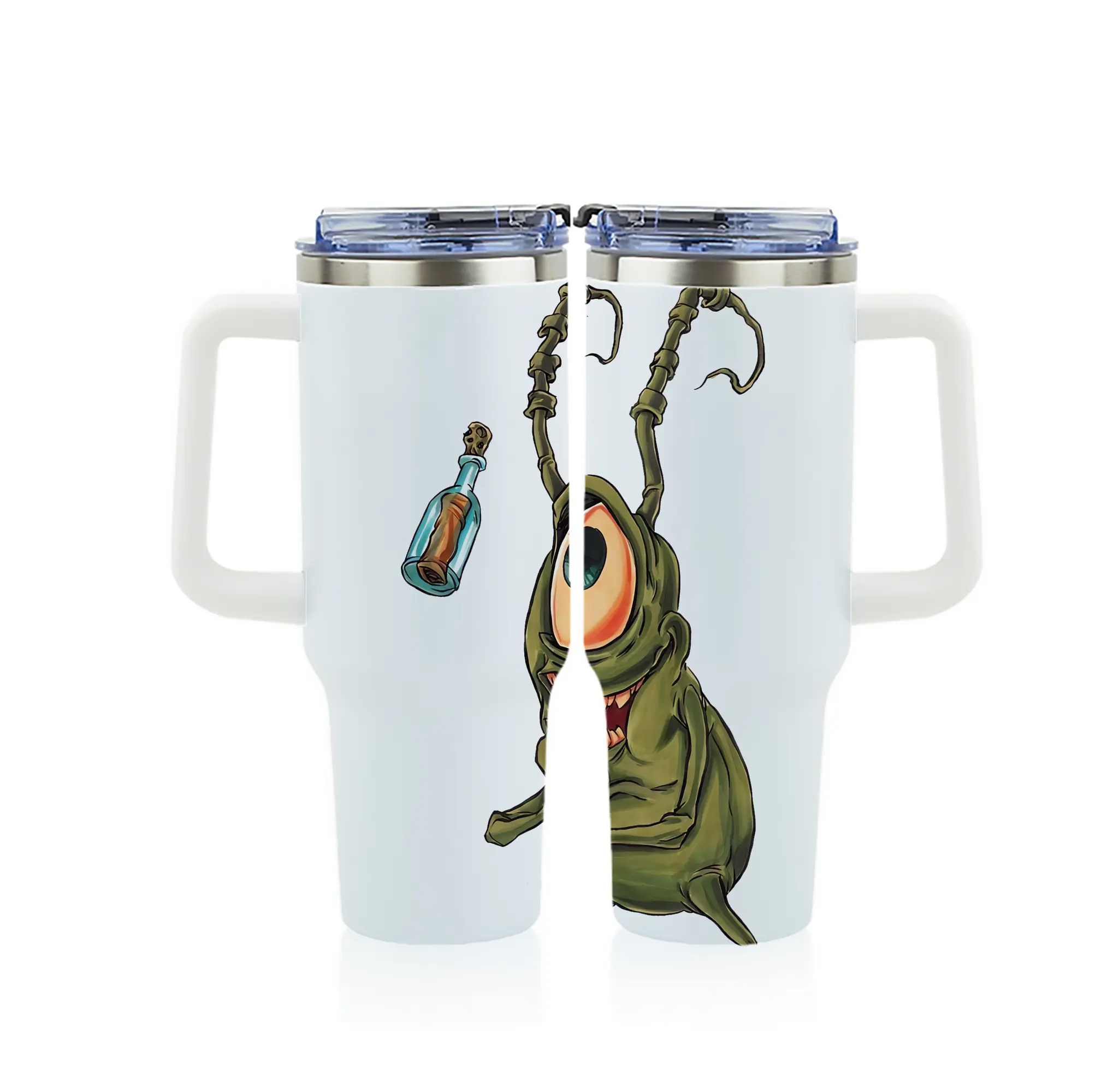 スポンジボブ グッズ プランクトン - 1200mL フルプリント車用タンブラー ・ 304ステンレス 内側 ・ 201ステンレス 外側 ・ 保温 保冷 ・ 通勤 ドライブ アウトドア用