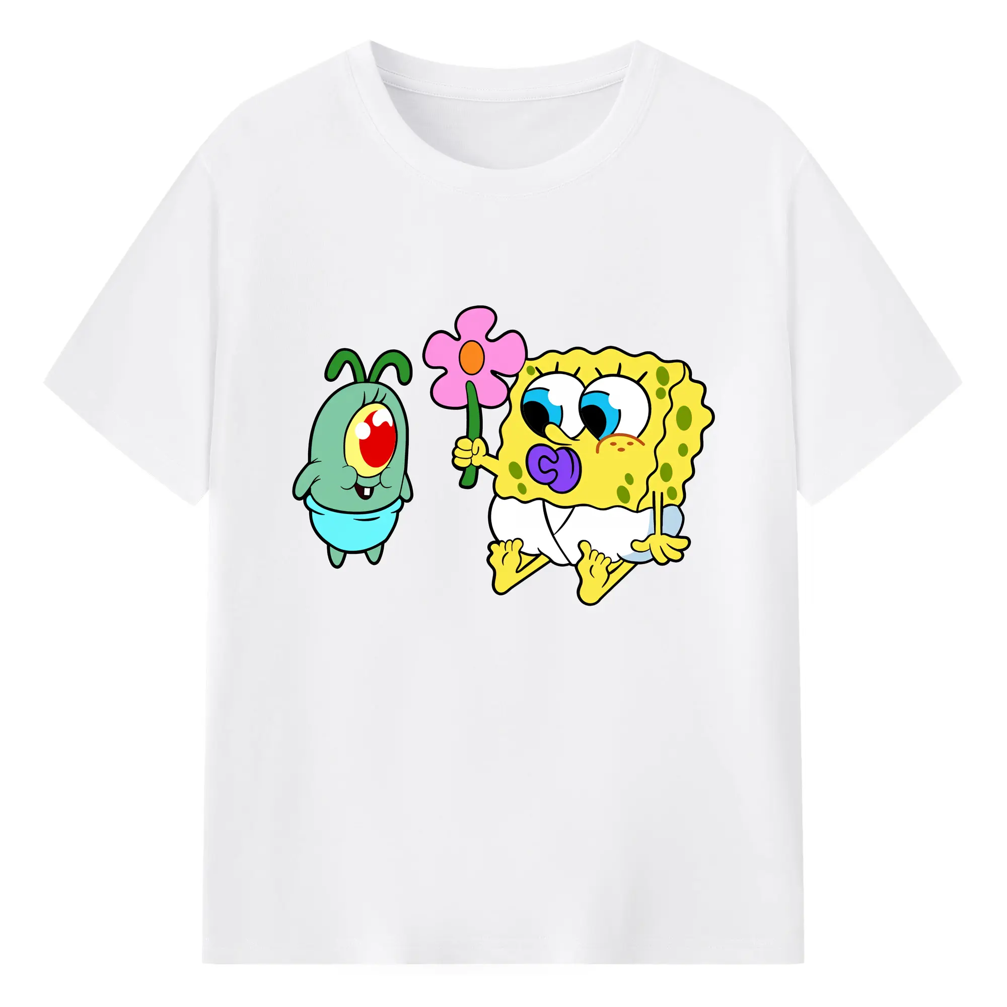 スポンジボブ グッズ プランクトン - 綿100％ 半袖Tシャツ ・ フロントプリント ・ 快適 通気性 ・ 日常使い 散歩 スポーツ用