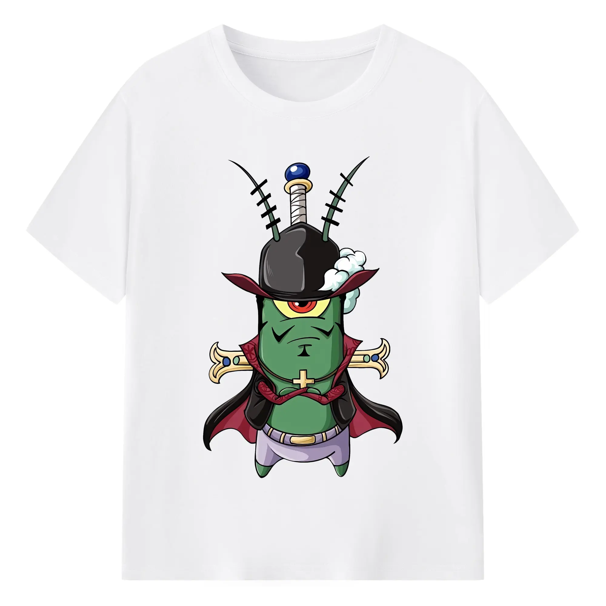 スポンジボブ グッズ プランクトン - 綿100％ 半袖Tシャツ ・ フロントプリント ・ 快適 通気性 ・ 日常使い 散歩 スポーツ用