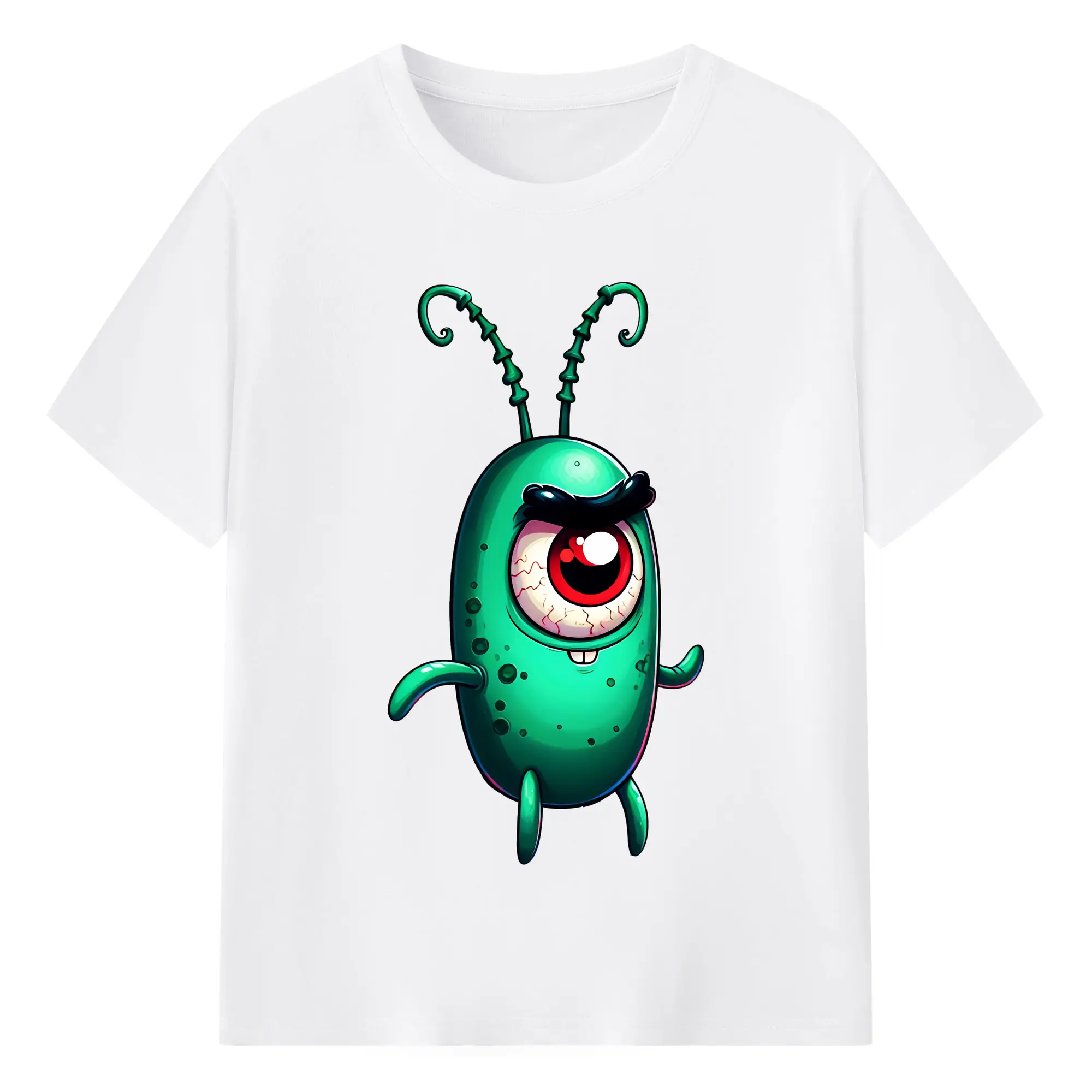 スポンジボブ グッズ プランクトン - 綿100％ 半袖Tシャツ ・ フロントプリント ・ 快適 通気性 ・ 日常使い 散歩 スポーツ用