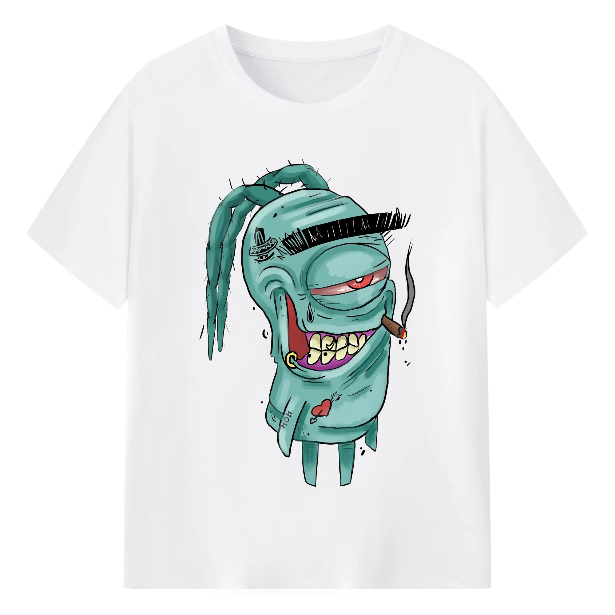 スポンジボブ グッズ プランクトン - 綿100％ 半袖Tシャツ ・ フロントプリント ・ 快適 通気性 ・ 日常使い 散歩 スポーツ用